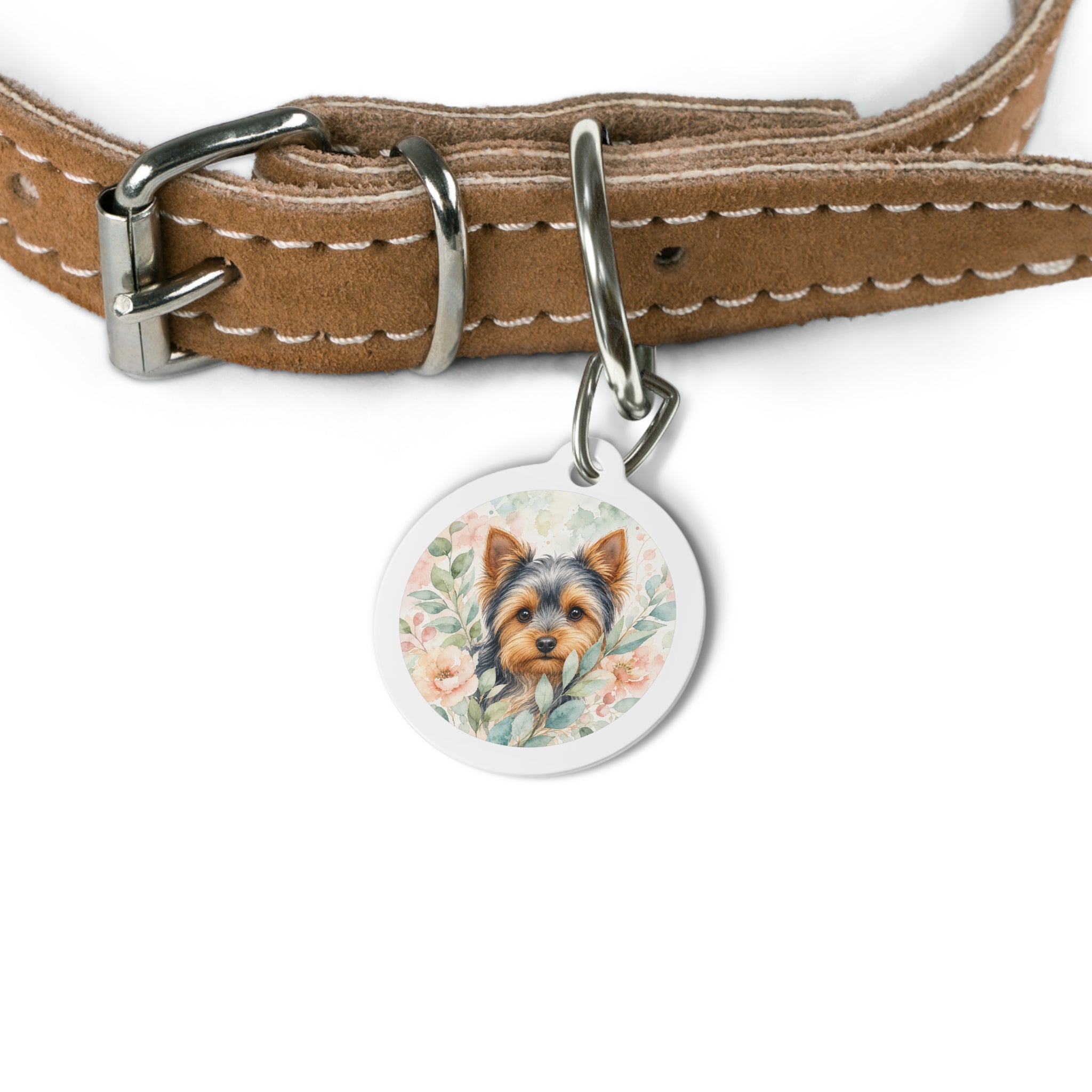 Yorkshire Terrier Watercolor Garden Portrait Personalized Dog ID Tag