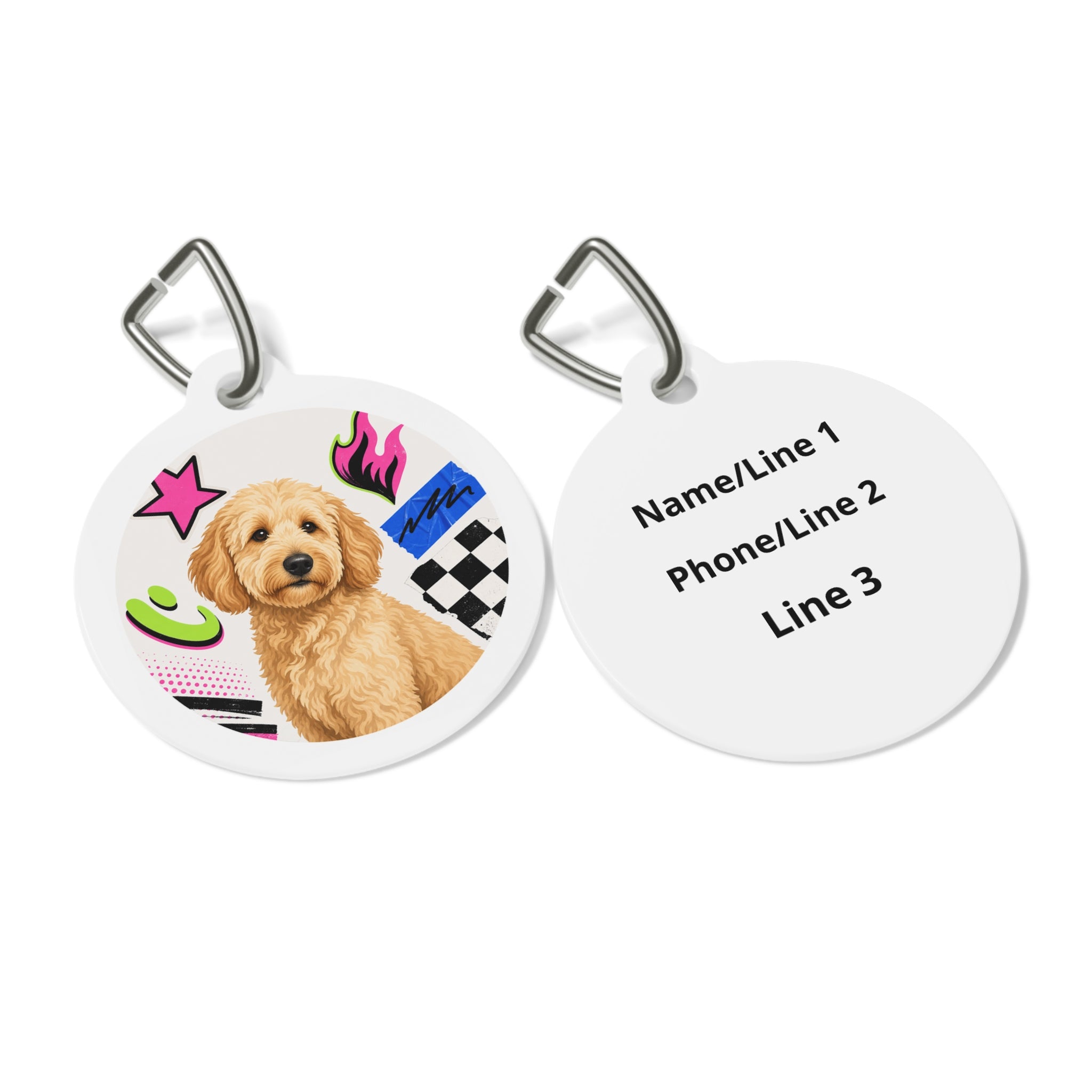 Goldendoodle Colorful Retro Pup Personalized Dog ID Tag