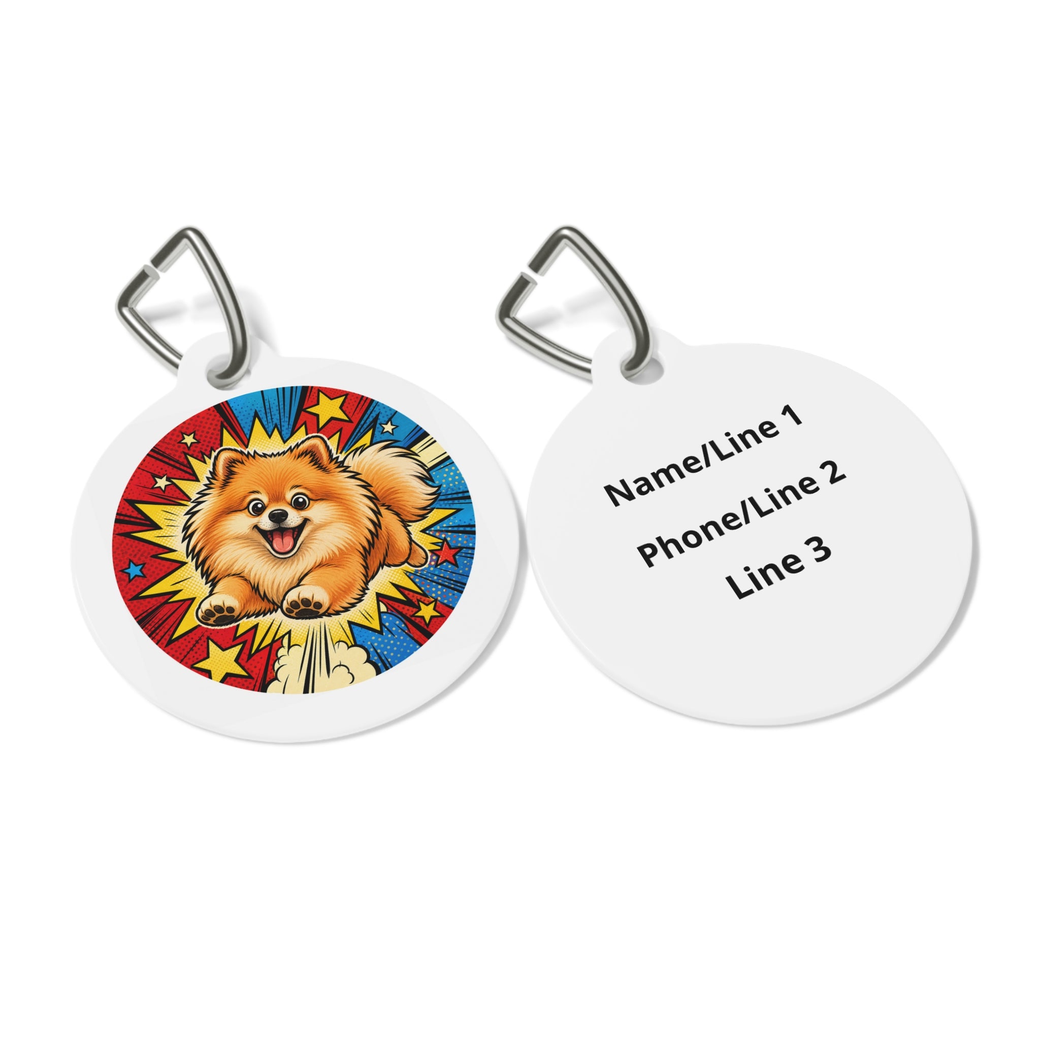 Pomeranian Comic Action Super Pup Personalized Dog ID Tag