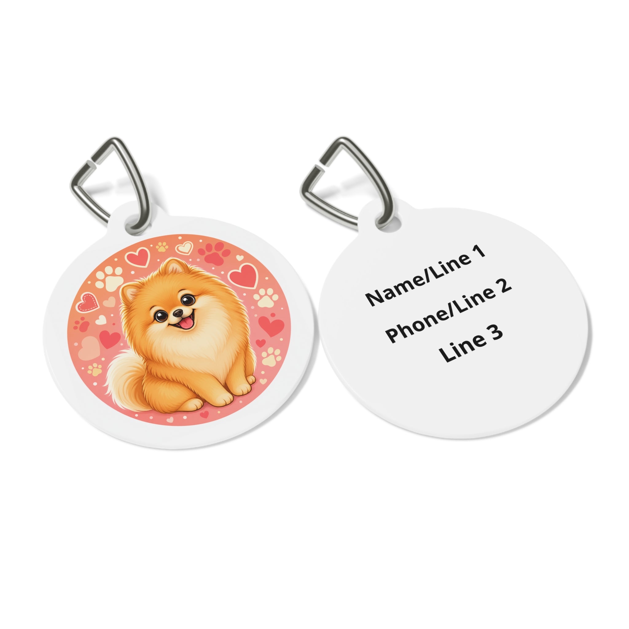 Pomeranian Pink Hearts & Paw Prints Personalized Dog ID Tag