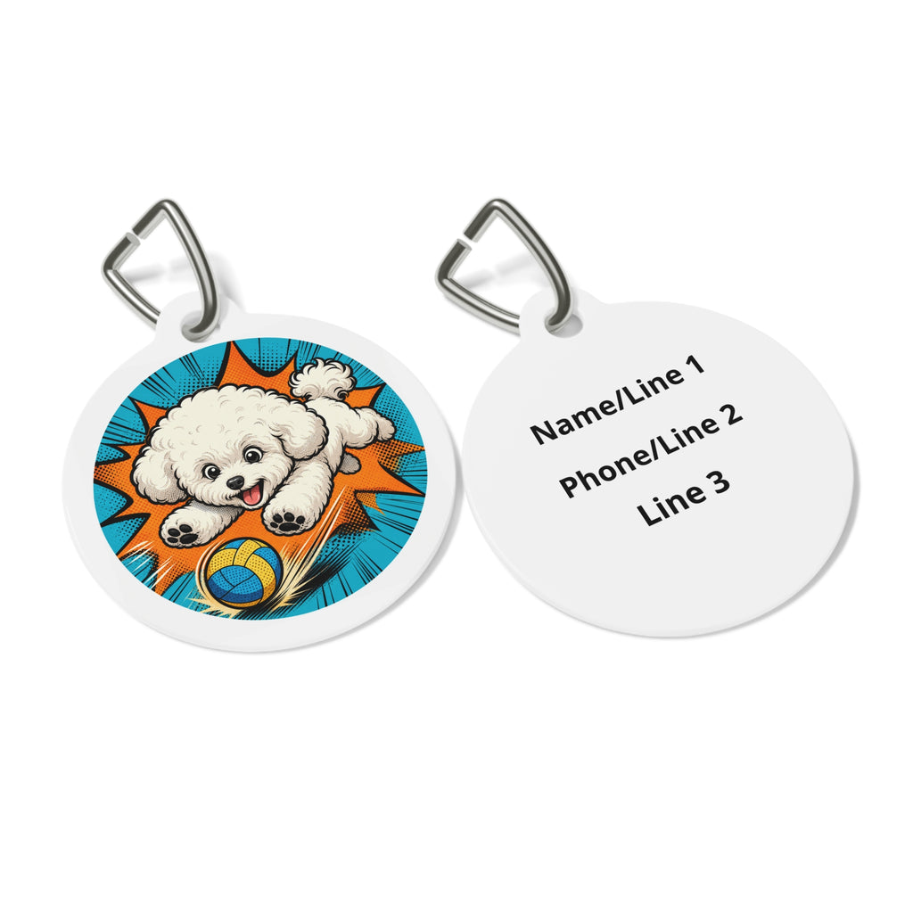 Bichon Frise Juguetón Bola Placa de Identificación Personalizada para Perro