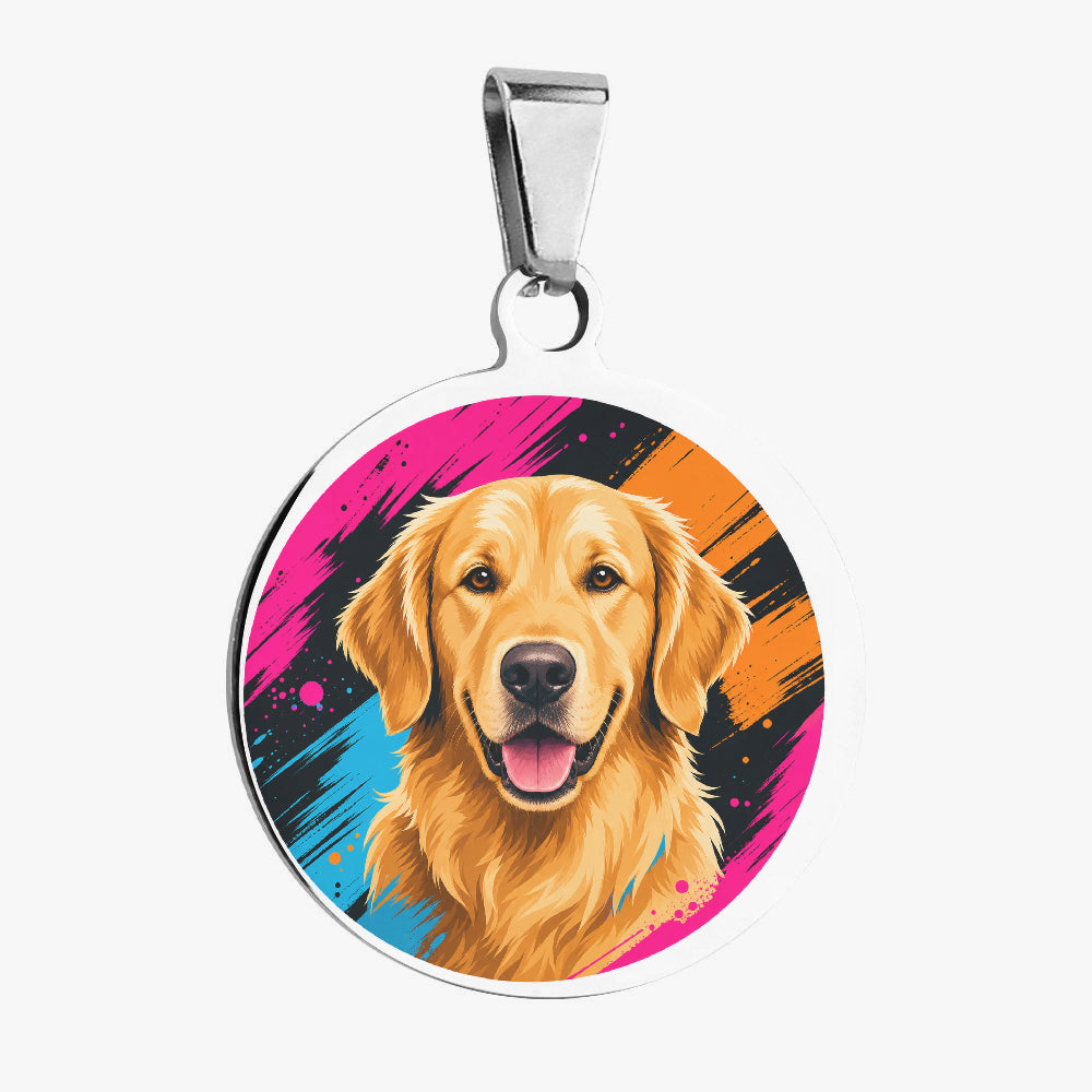 Golden Retriever Neon Brush Portrait Personalized Dog ID Tag