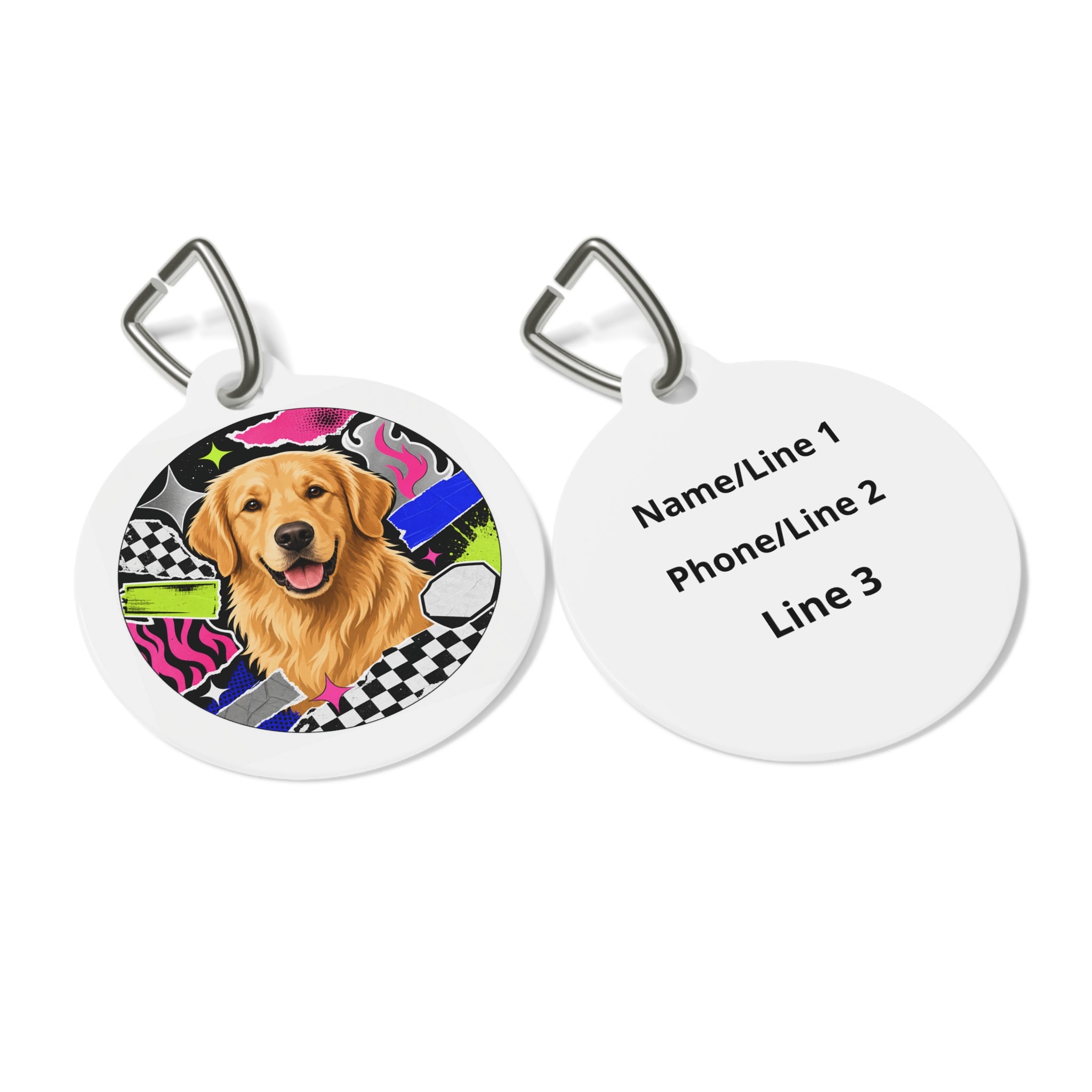 Golden Retriever 90s Pop Check Personalized Dog ID Tag