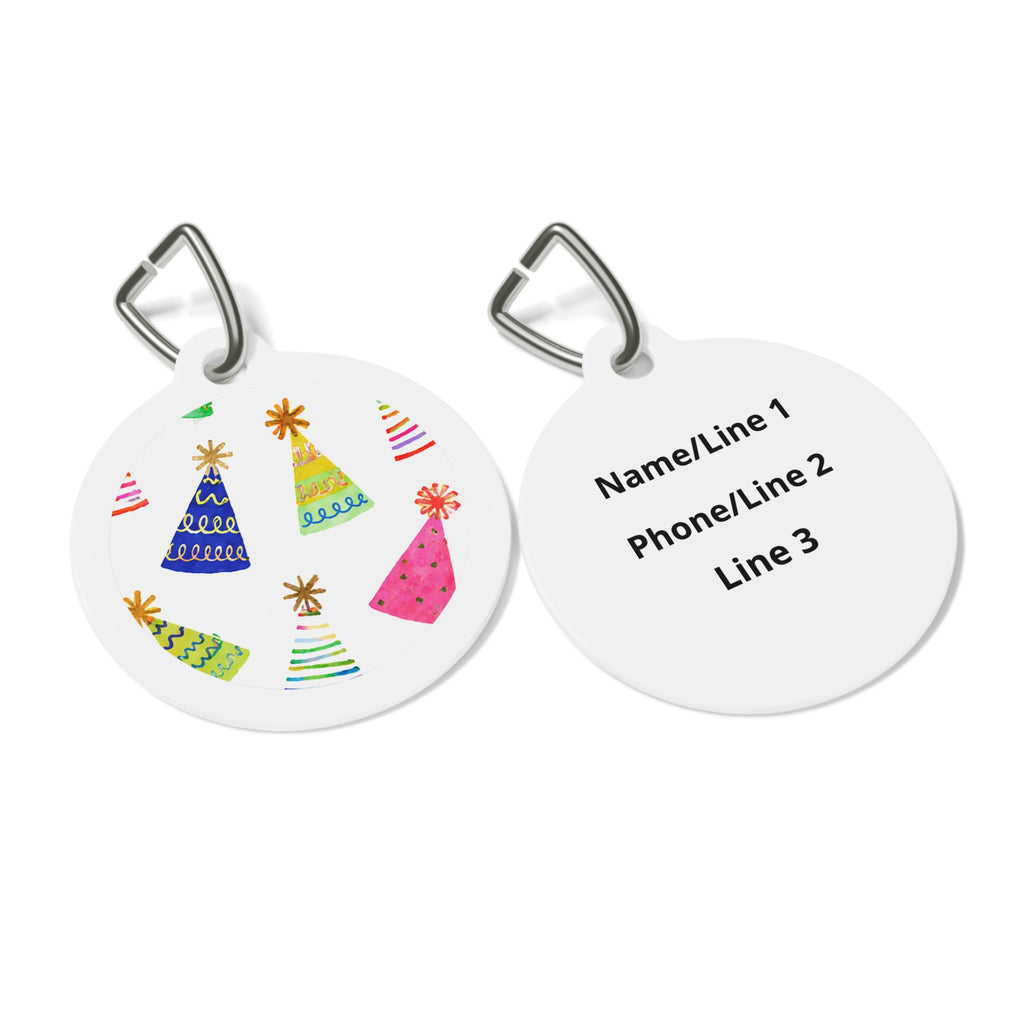 Rainbow Party Hat Parade Personalized Dog ID Tag