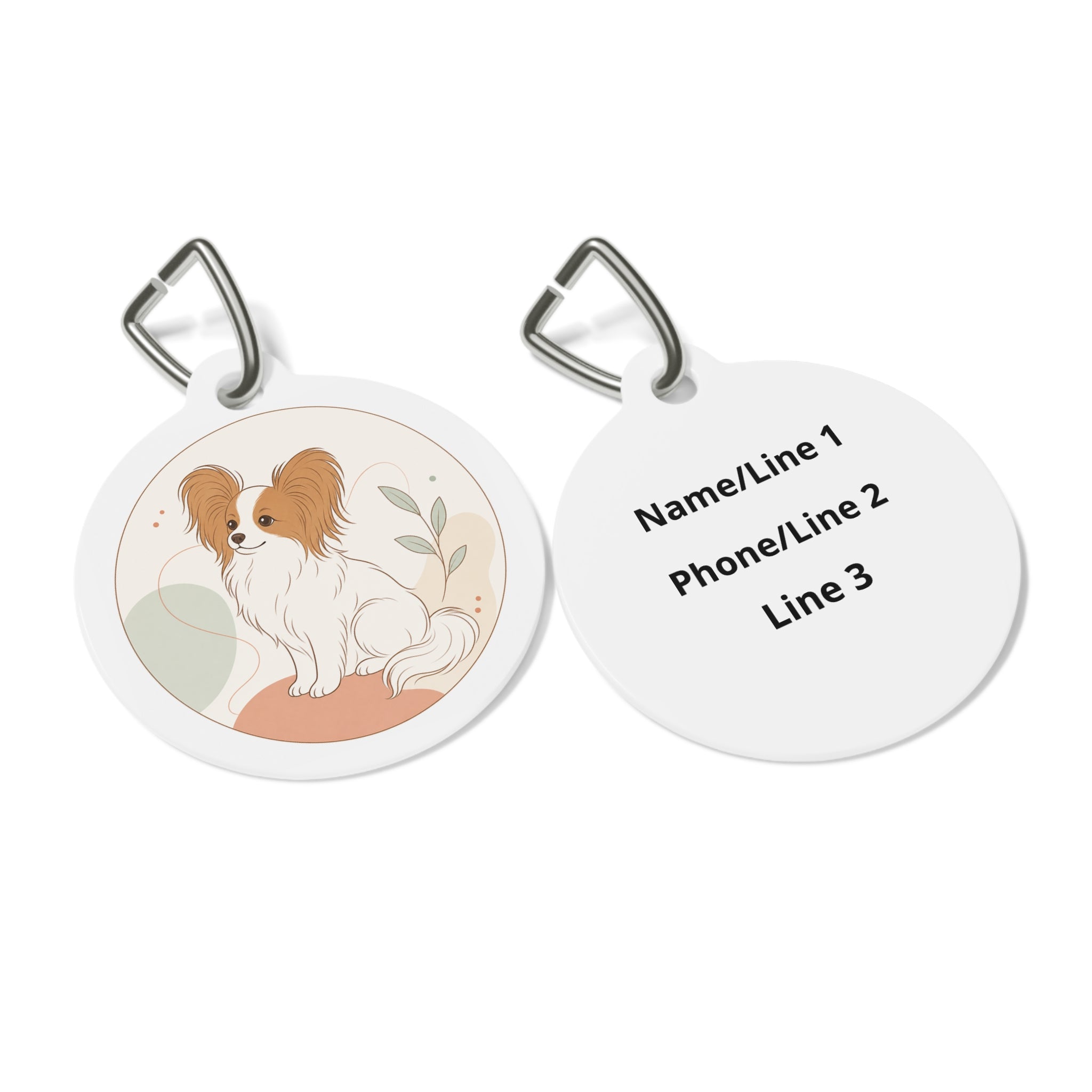 Papillon Warm Modern Botanical Personalized Dog ID Tag