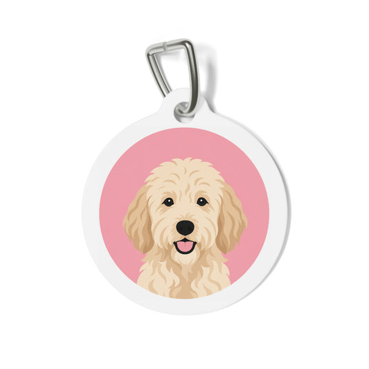Goldendoodle Soft Pink Doodle Portrait Personalized Dog ID Tag