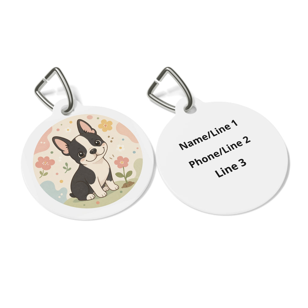 Boston Terrier Pastel Floral Personalized Dog ID Tag