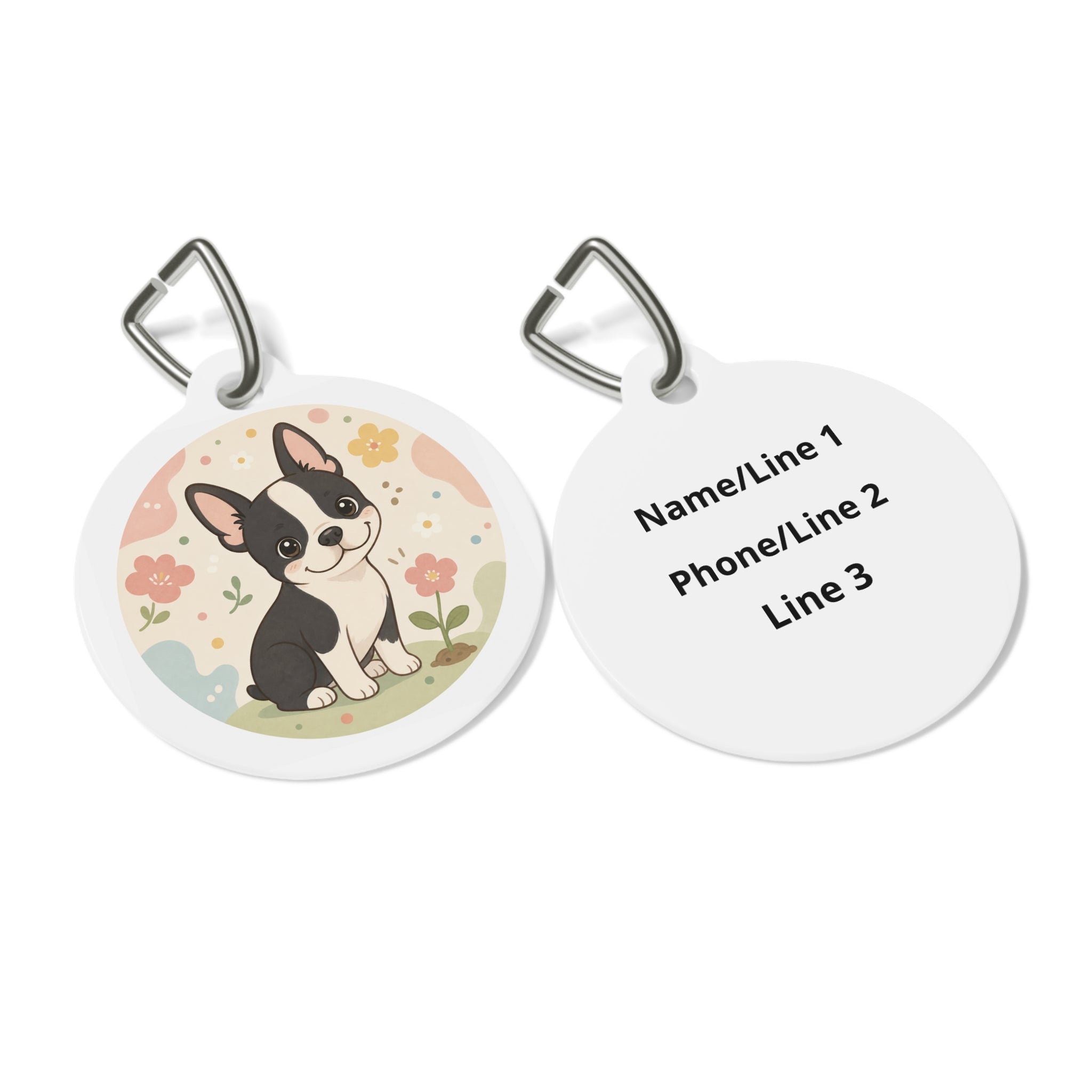 Boston Terrier Pastel Floral Personalized Dog ID Tag