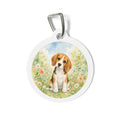 Placa de identificación personalizada para perro Beagle con diseño de acuarela de flores silvestres