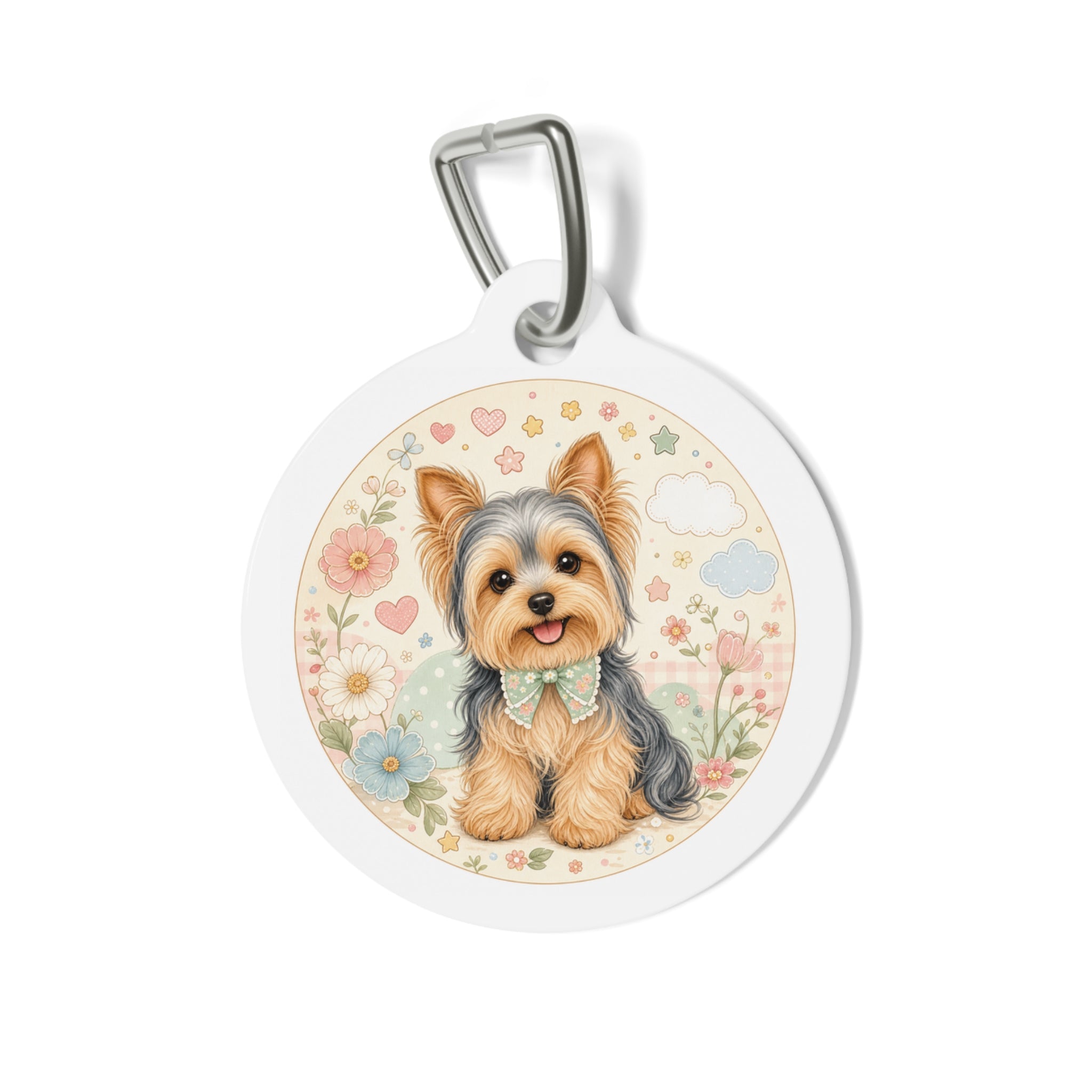 Yorkshire Terrier Pastel Daisy Hearts Personalized Dog ID Tag