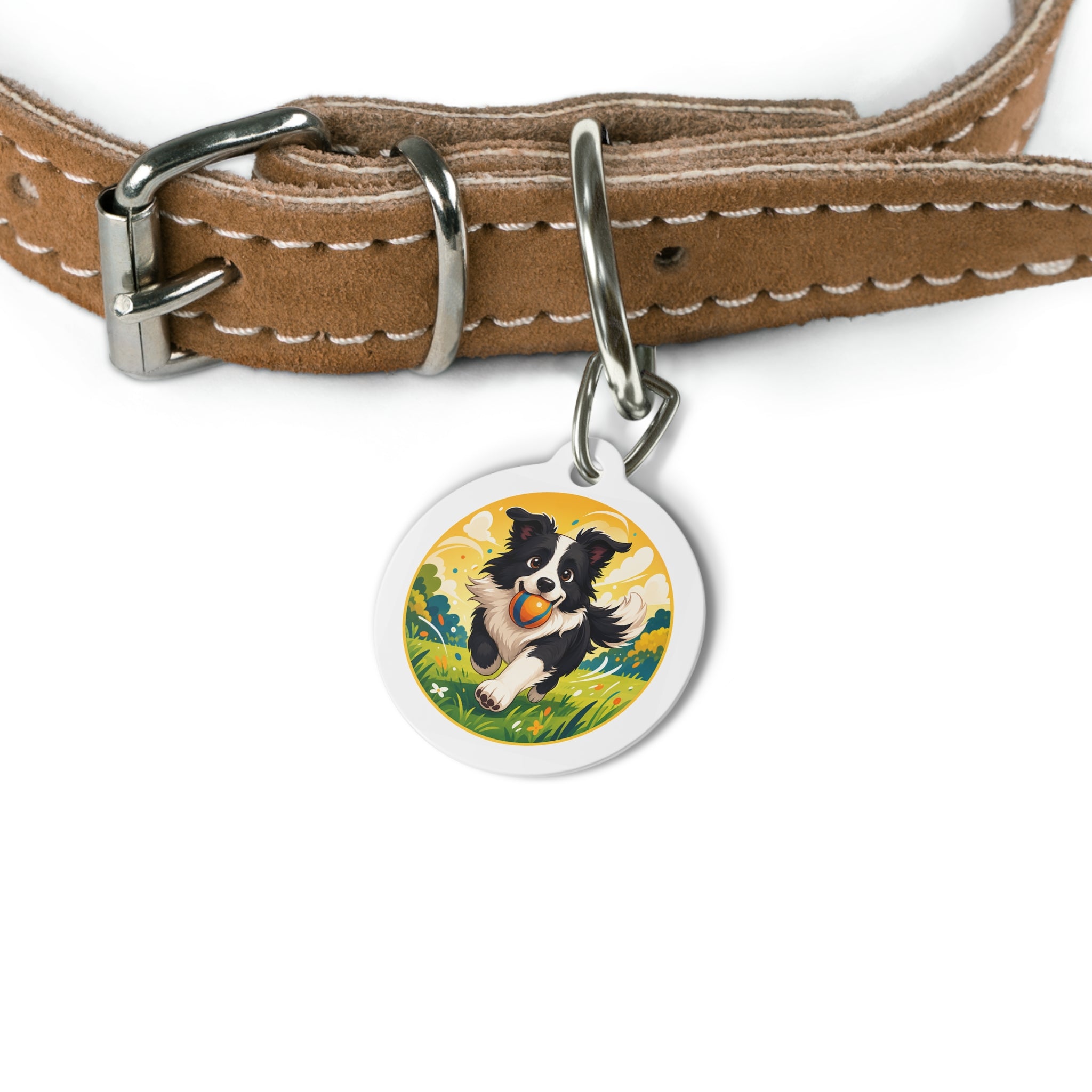 Border Collie Sunny Fetch Adventure Personalized Dog ID Tag