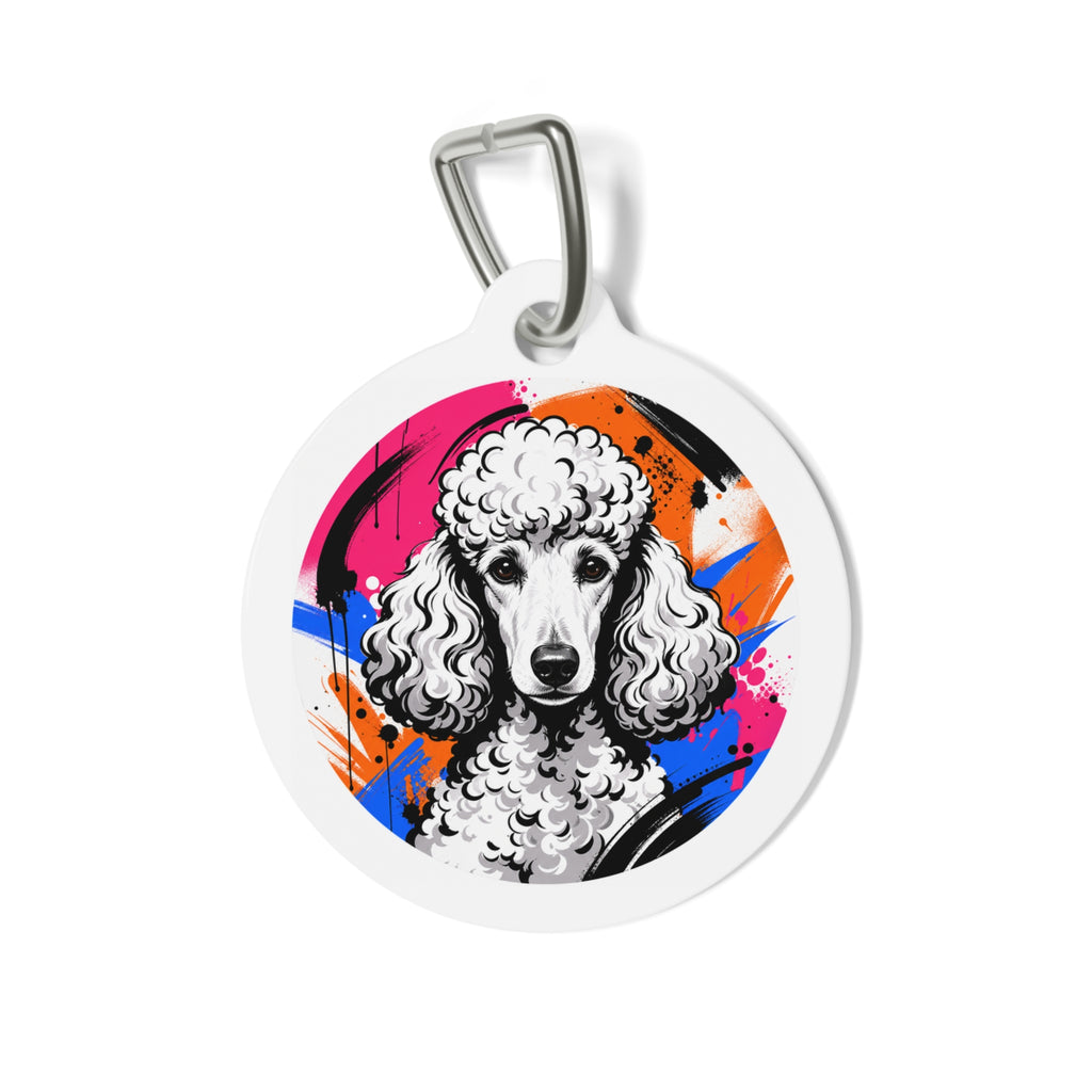 Chapa de identificación personalizada para perro con salpicaduras de tinta y caniche