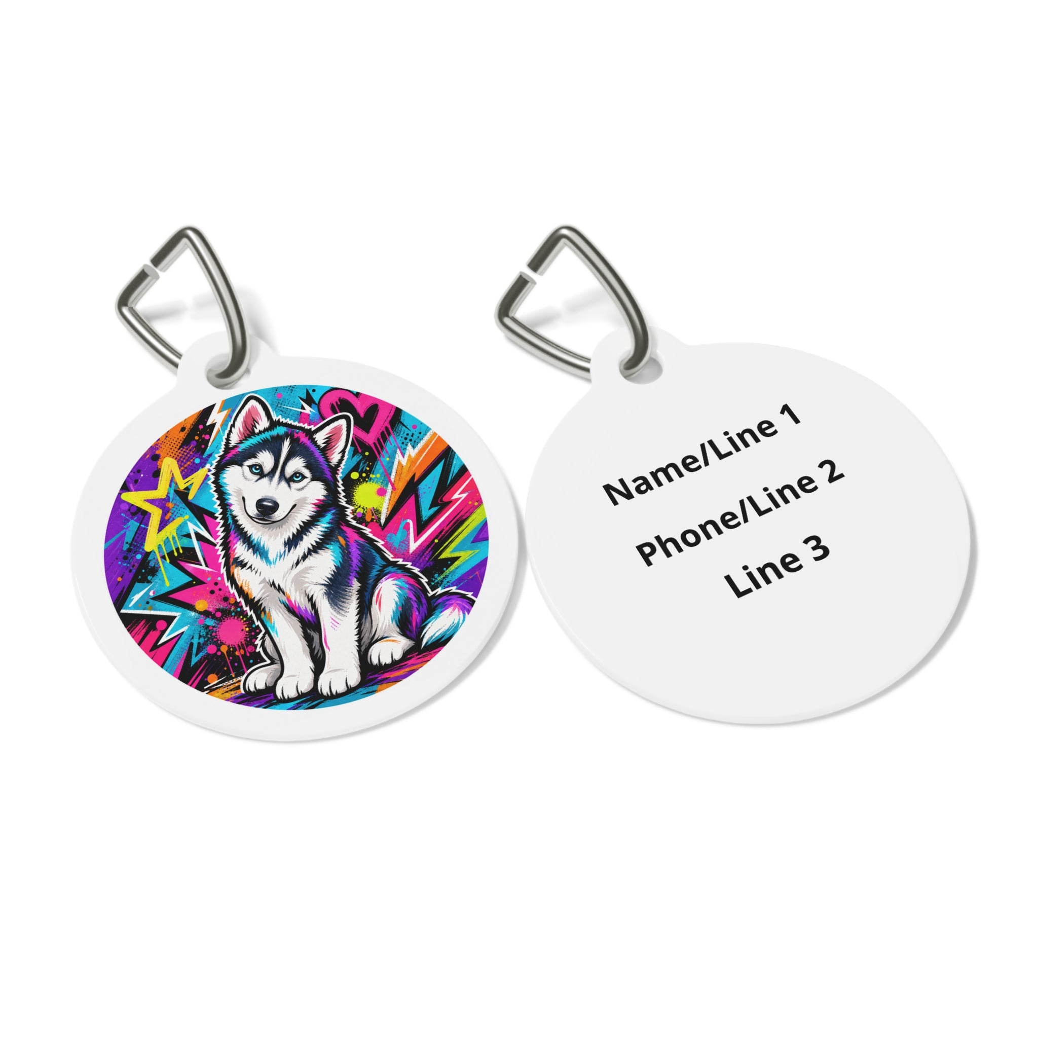 Siberian Husky Neon Graffiti Personalized Dog ID Tag