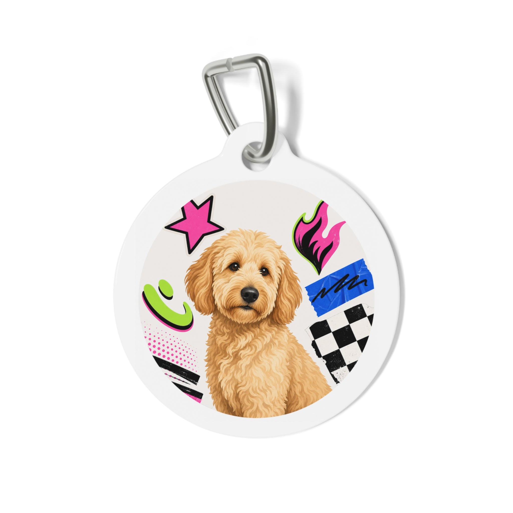 Goldendoodle Colorful Retro Pup Personalized Dog ID Tag