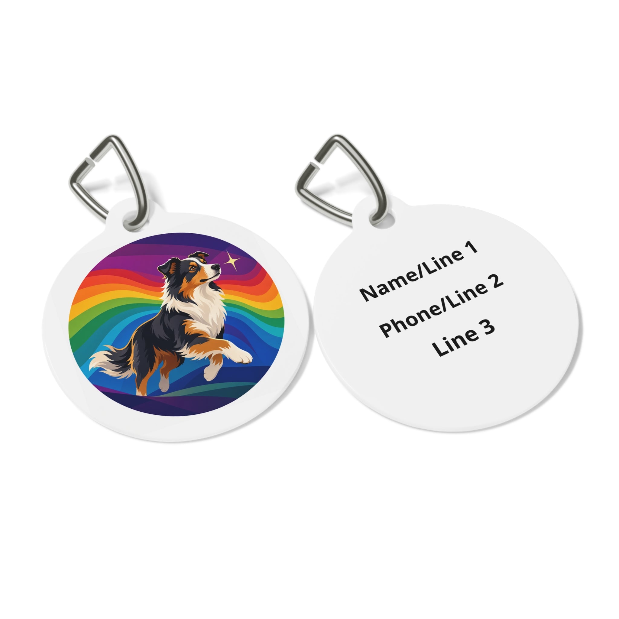 Australian Shepherd Rainbow Run Personalized Dog ID Tag