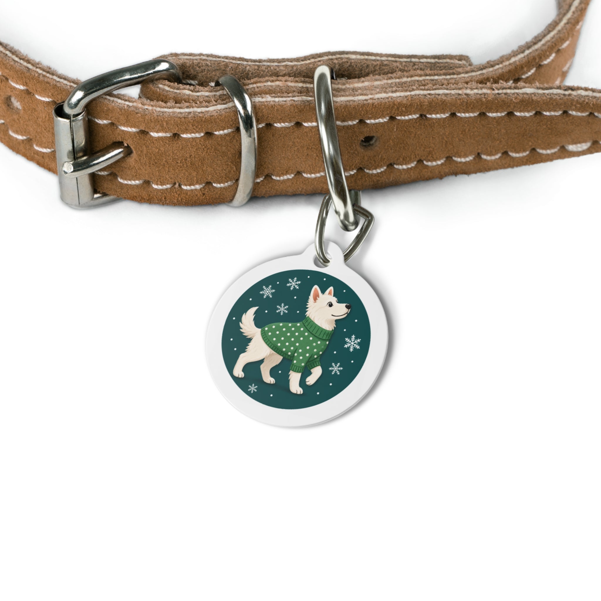 Cozy Winter Pup in Sweater Personalized Dog ID Tag