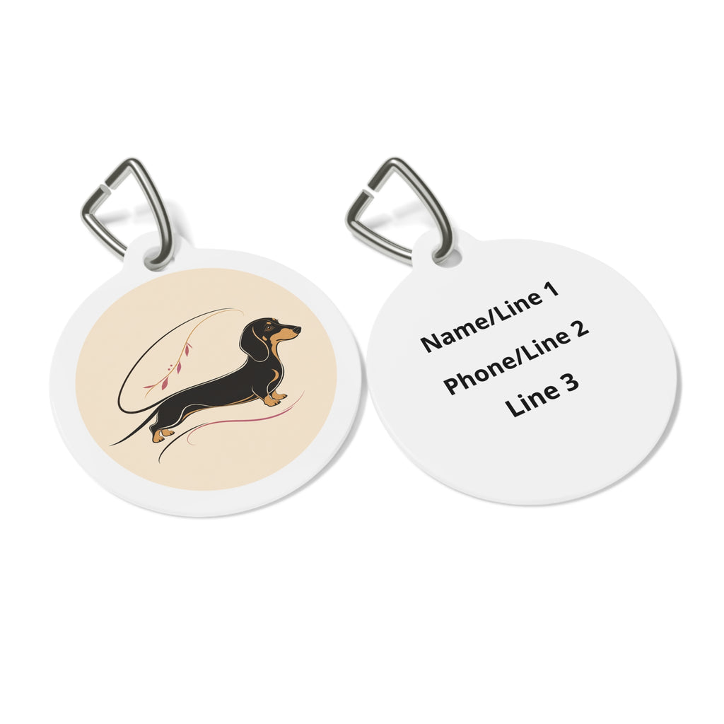 Placa de identificación personalizada para perro salchicha alegre y juguetón con retrato