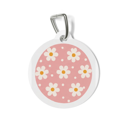 Blush Daisy Scatter Retro Floral Pattern Personalized Dog ID Tag