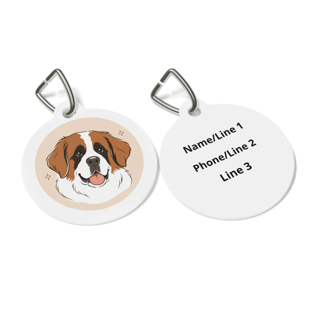 Etiqueta de identificación de perro personalizada con diseño floral pictórico cálido de San Bernardo
