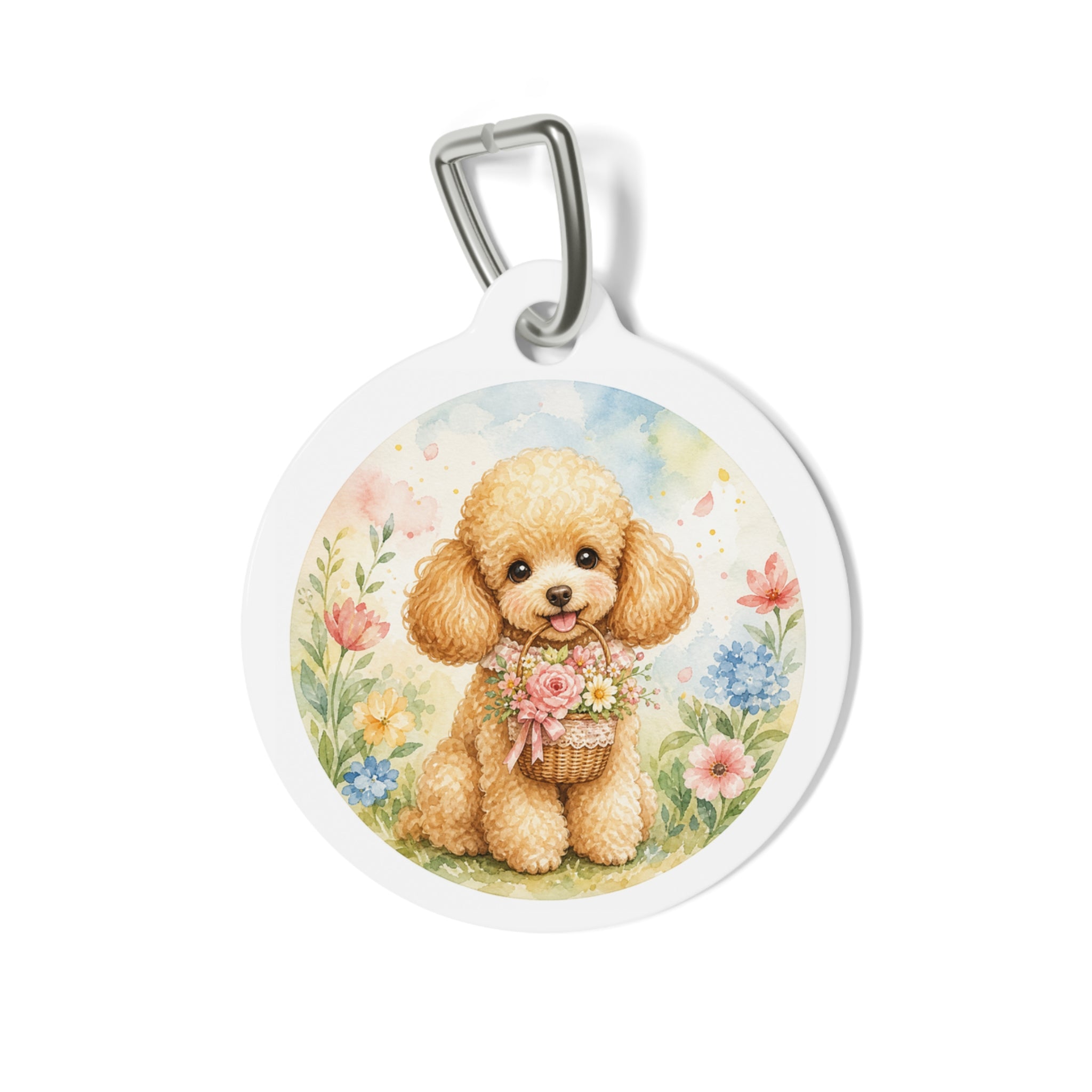 Poodle Flower Basket Personalized Dog ID Tag