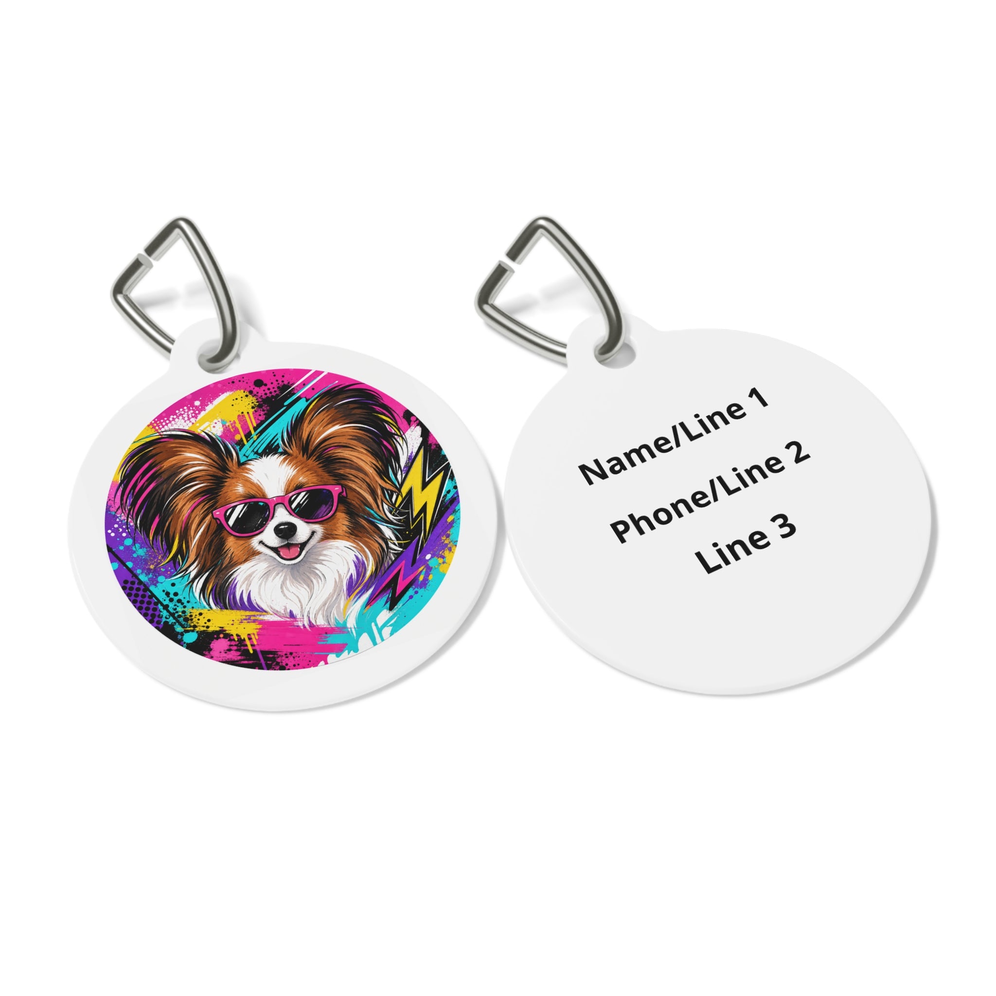 Papillon Neon Sunglasses Rockstar Personalized Dog ID Tag