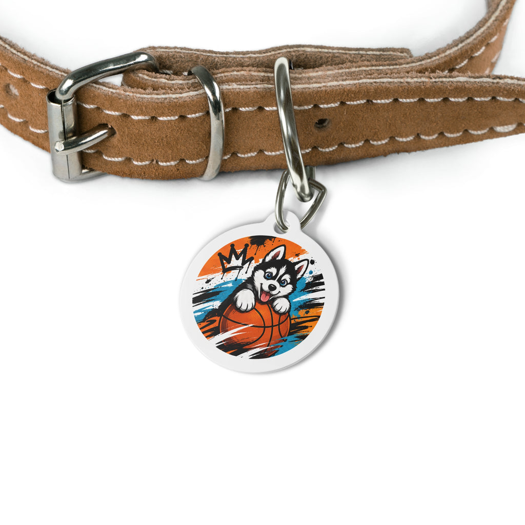 Basketball Husky Energetic Sports Illustration Personalized Dog ID Tag