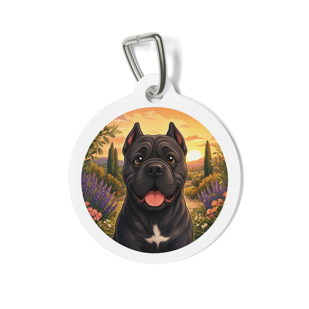 Chapa de identificación personalizada para perro Cane Corso con retrato pop vívido