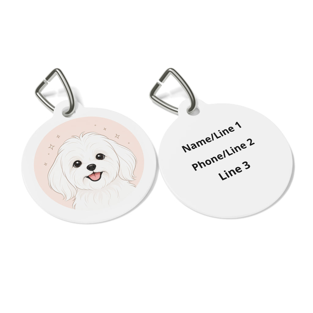 Maltese Blush Minimal Line Portrait Personalized Dog ID Tag