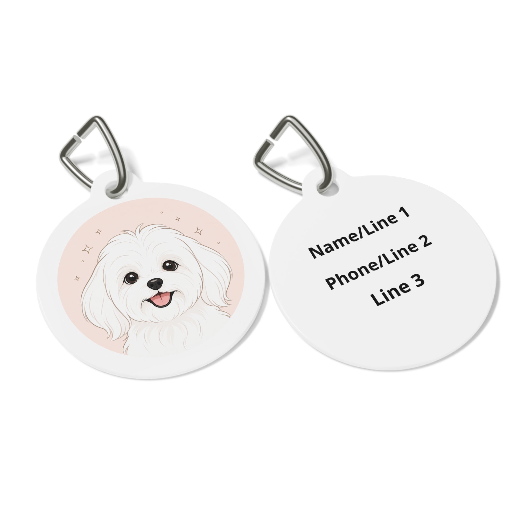Maltese Blush Minimal Line Portrait Personalized Dog ID Tag