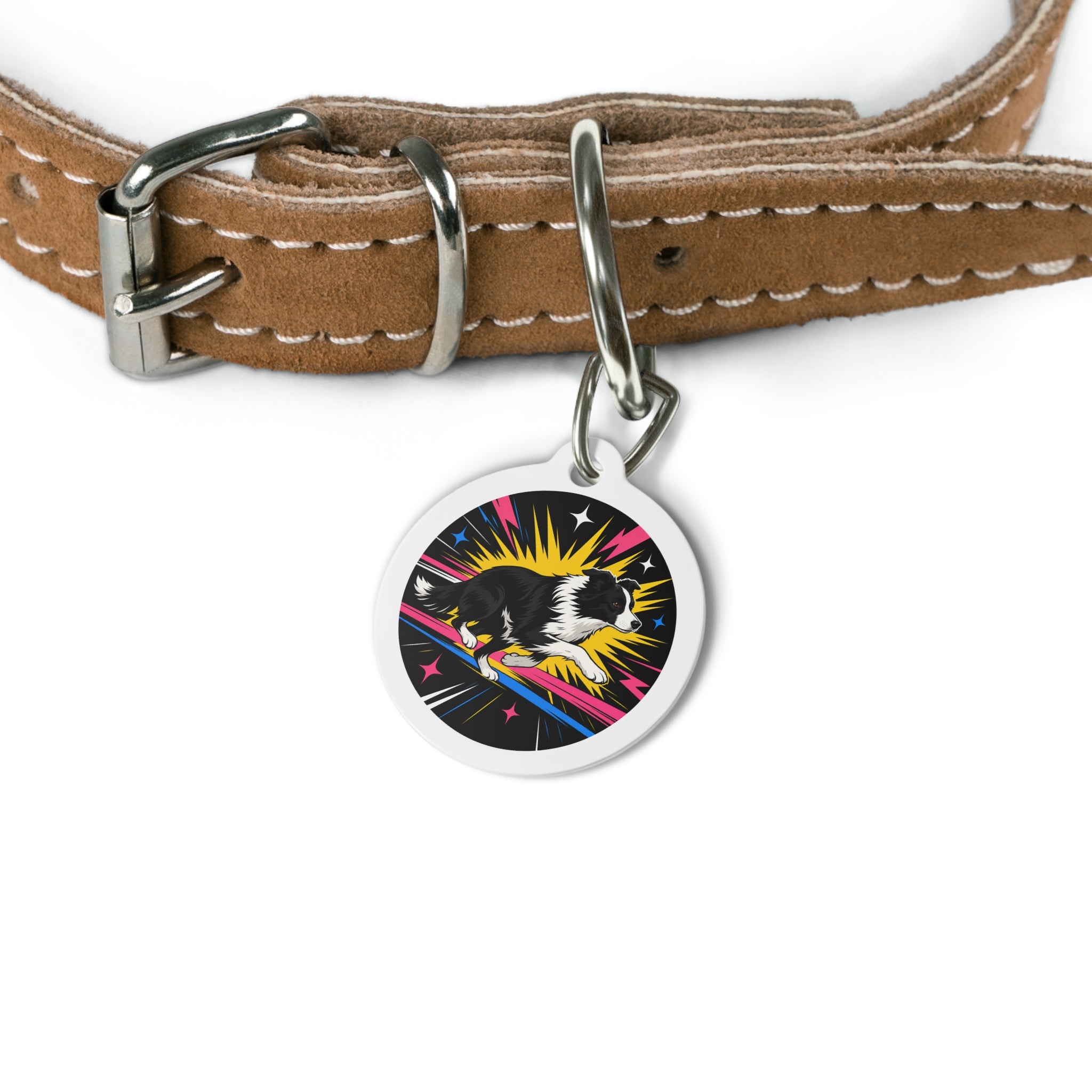 Border Collie Neon Action Sprint Personalized Dog ID Tag