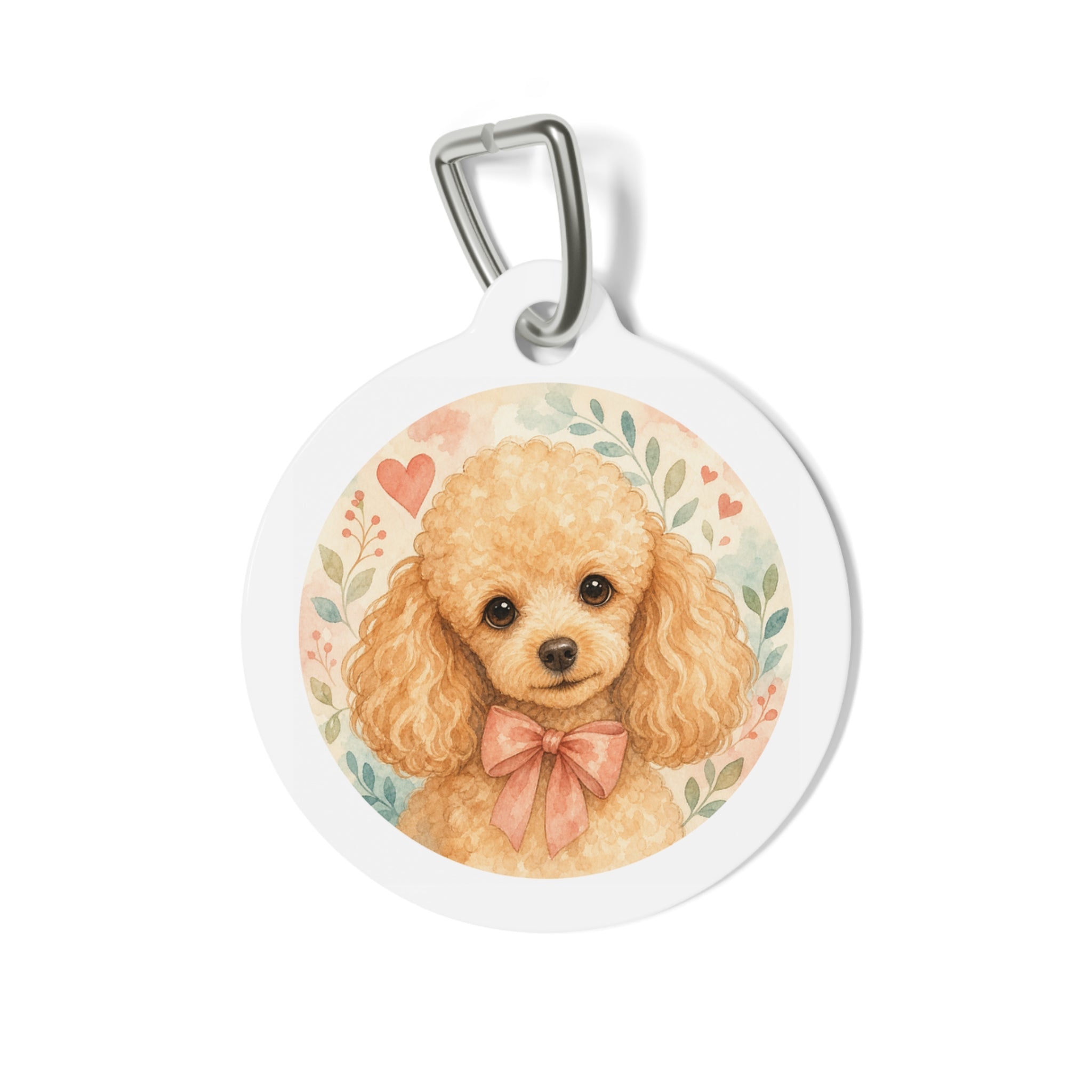 Poodle Apricot Floral Personalized Dog ID Tag