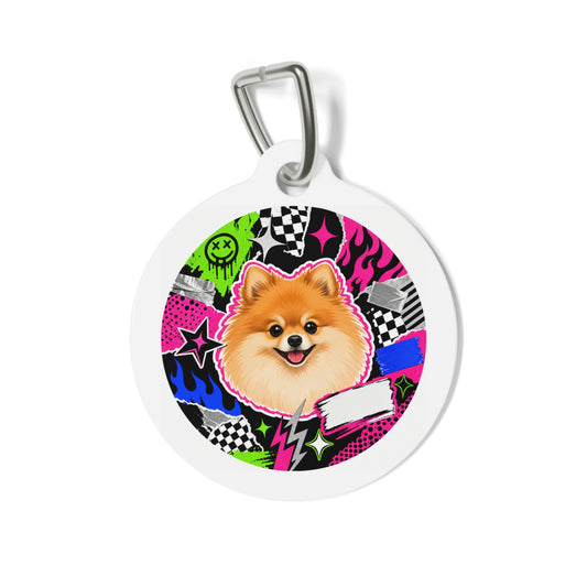Pomeranian Neon Punk Collage Personalized Dog ID Tag