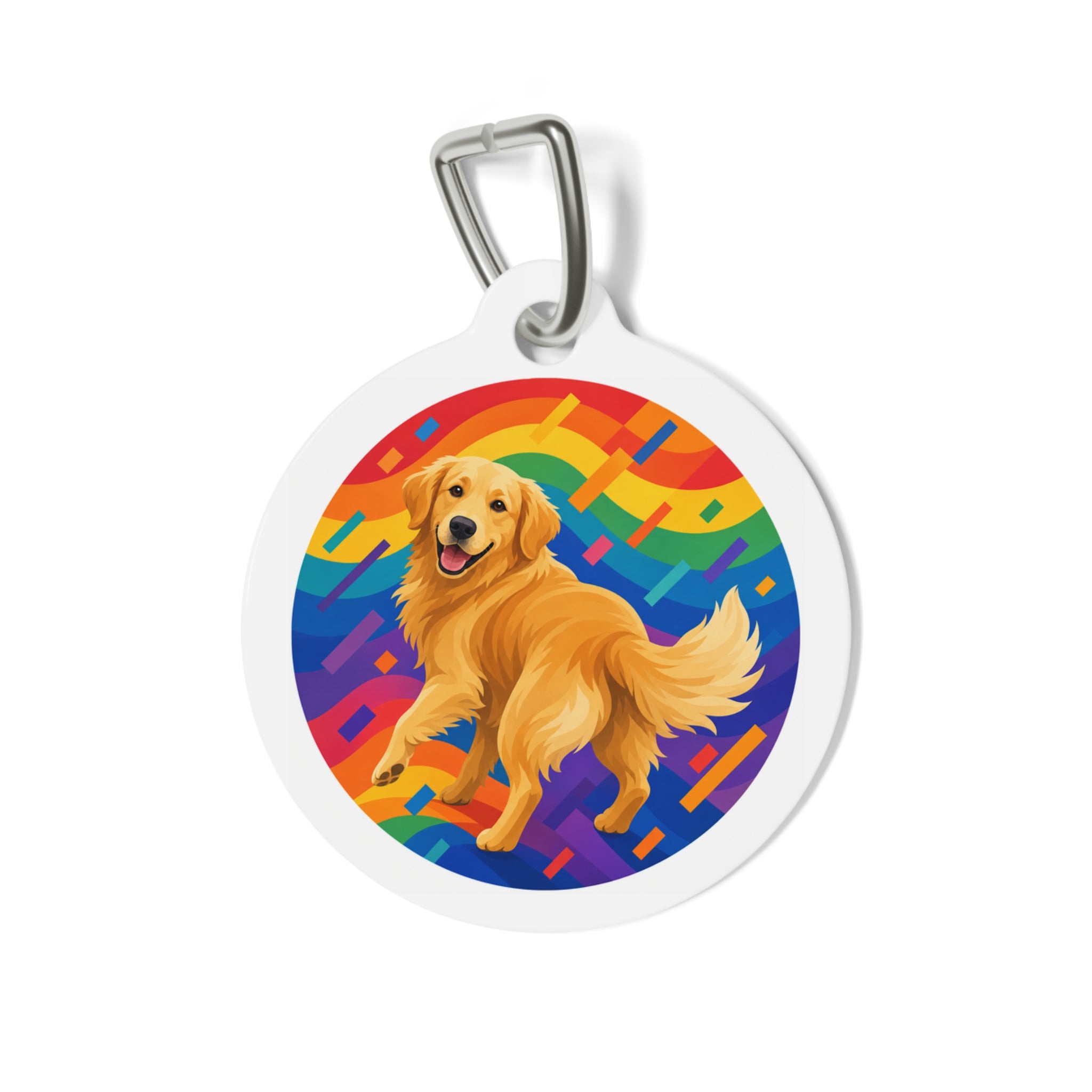 Golden Retriever Rainbow Run Personalized Dog ID Tag