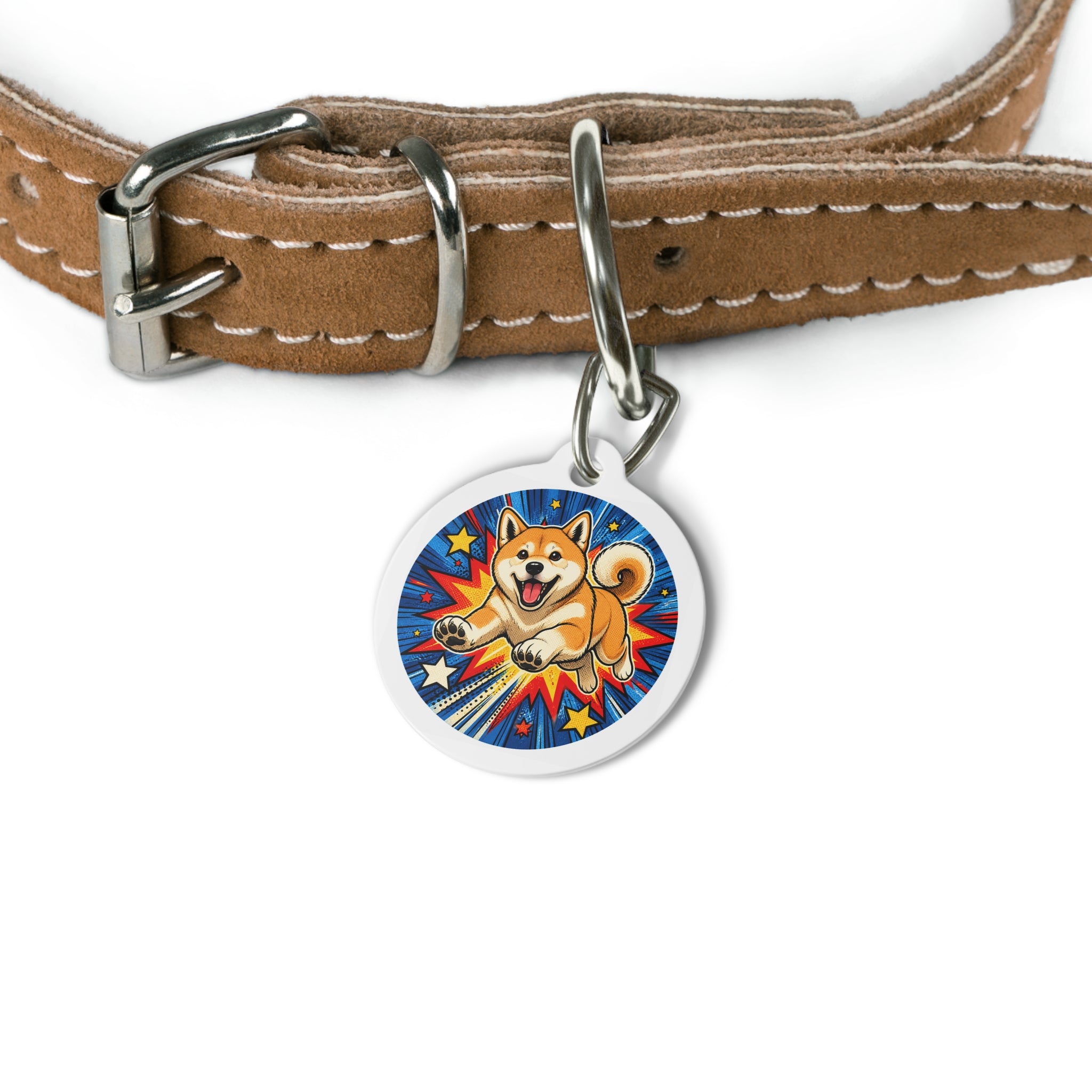 Akita Superhero Comic Personalized Dog ID Tag