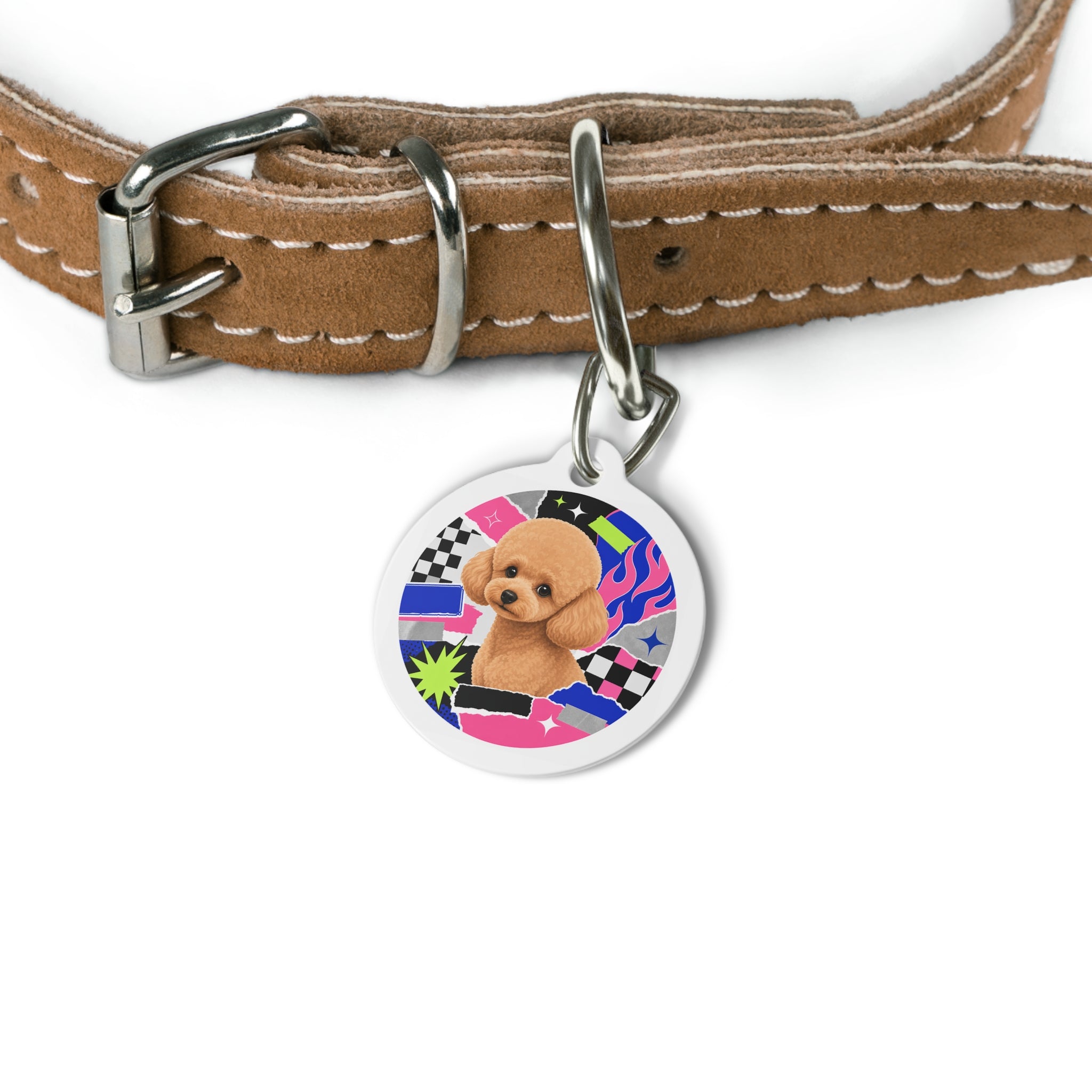 Toy Poodle Punk Collage Apricot Puppy Personalized Dog ID Tag