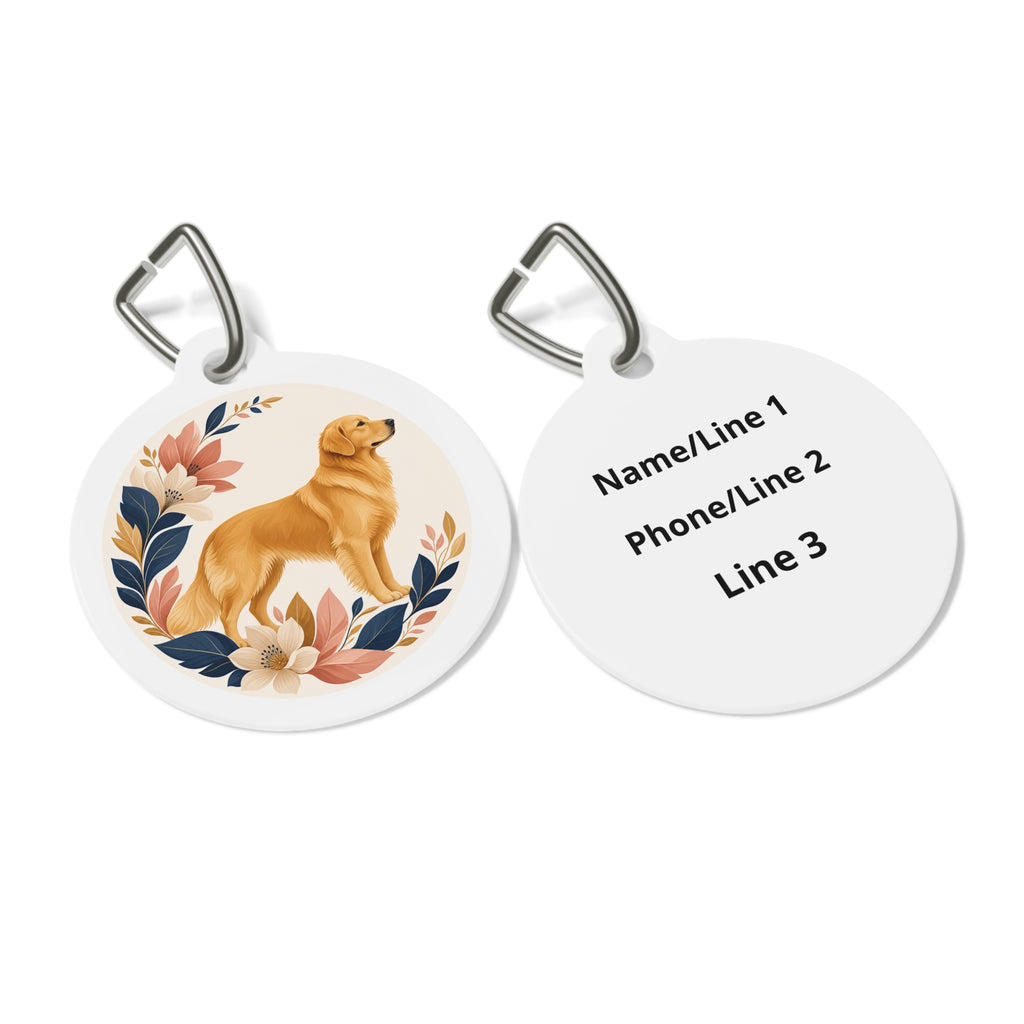 Golden Retriever Autumn Blossom Personalized Dog ID Tag