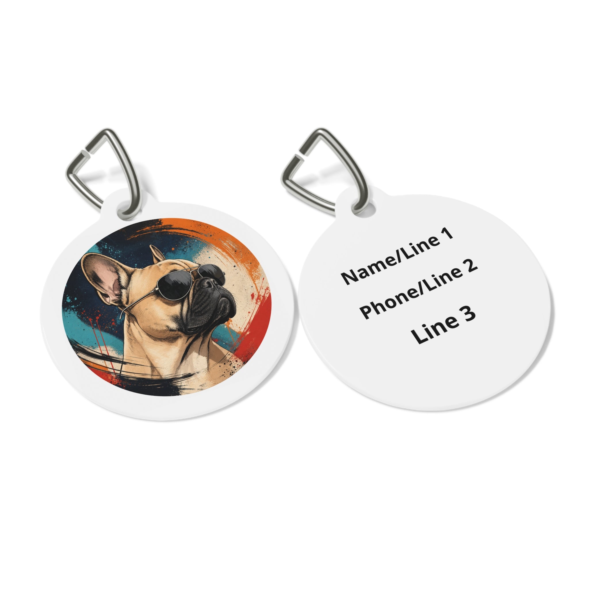 Etiqueta de identificación de perro personalizada con retrato de bulldog francés, vivaz y juguetón