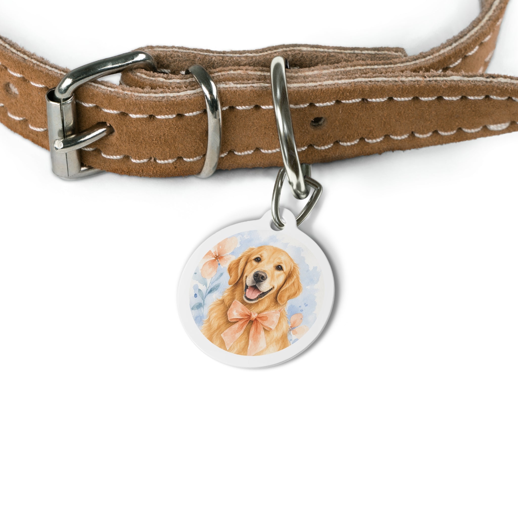 金毛寻回犬水彩蝴蝶结定制狗牌