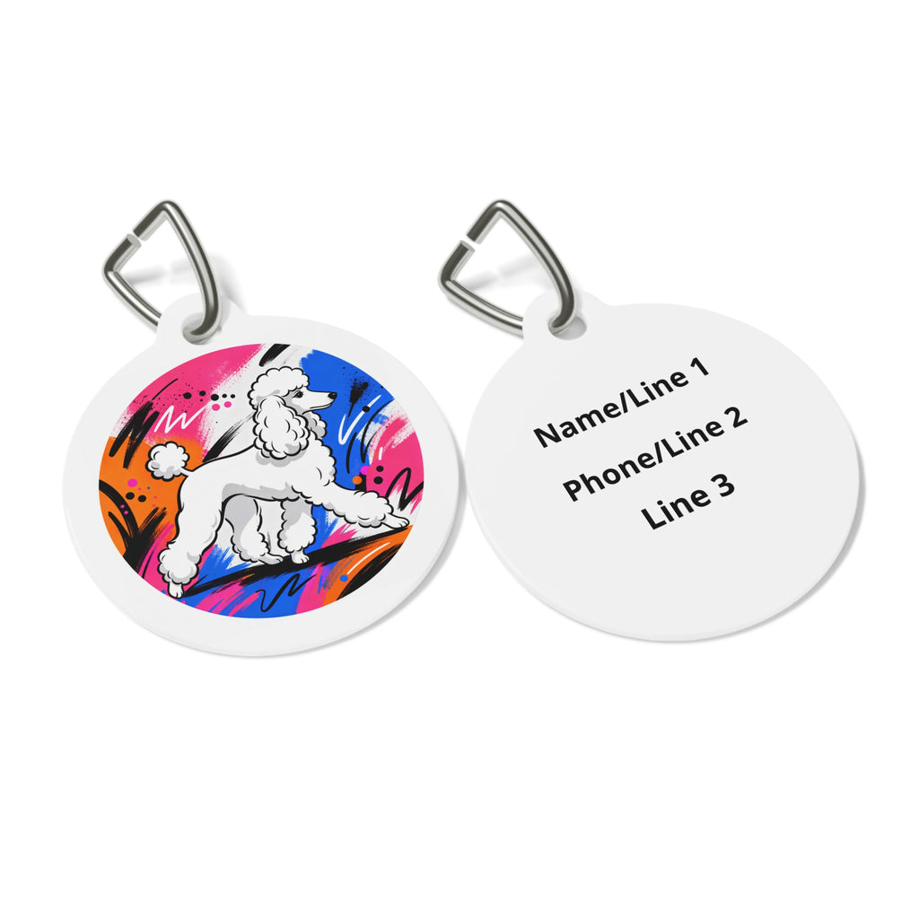 Placa de identificación personalizada para perro con grafiti en movimiento de caniche