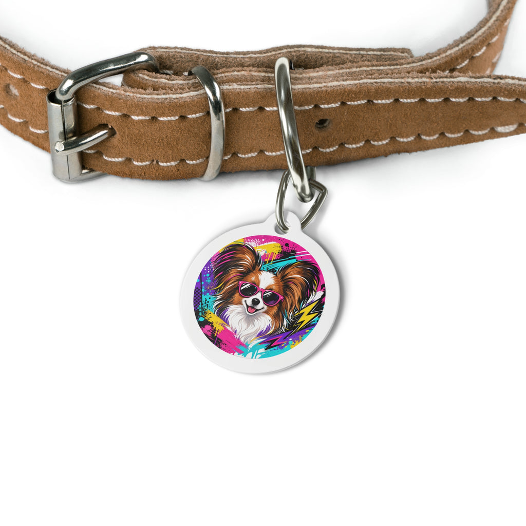 Papillon Neon Sunglasses Rockstar Personalized Dog ID Tag