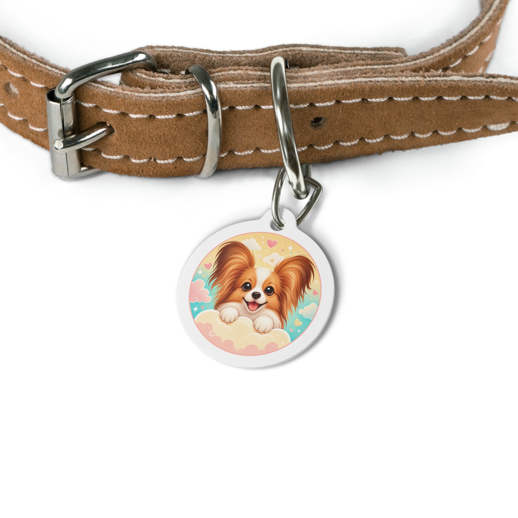 Papillon Sunny Heart Clouds Personalized Dog ID Tag