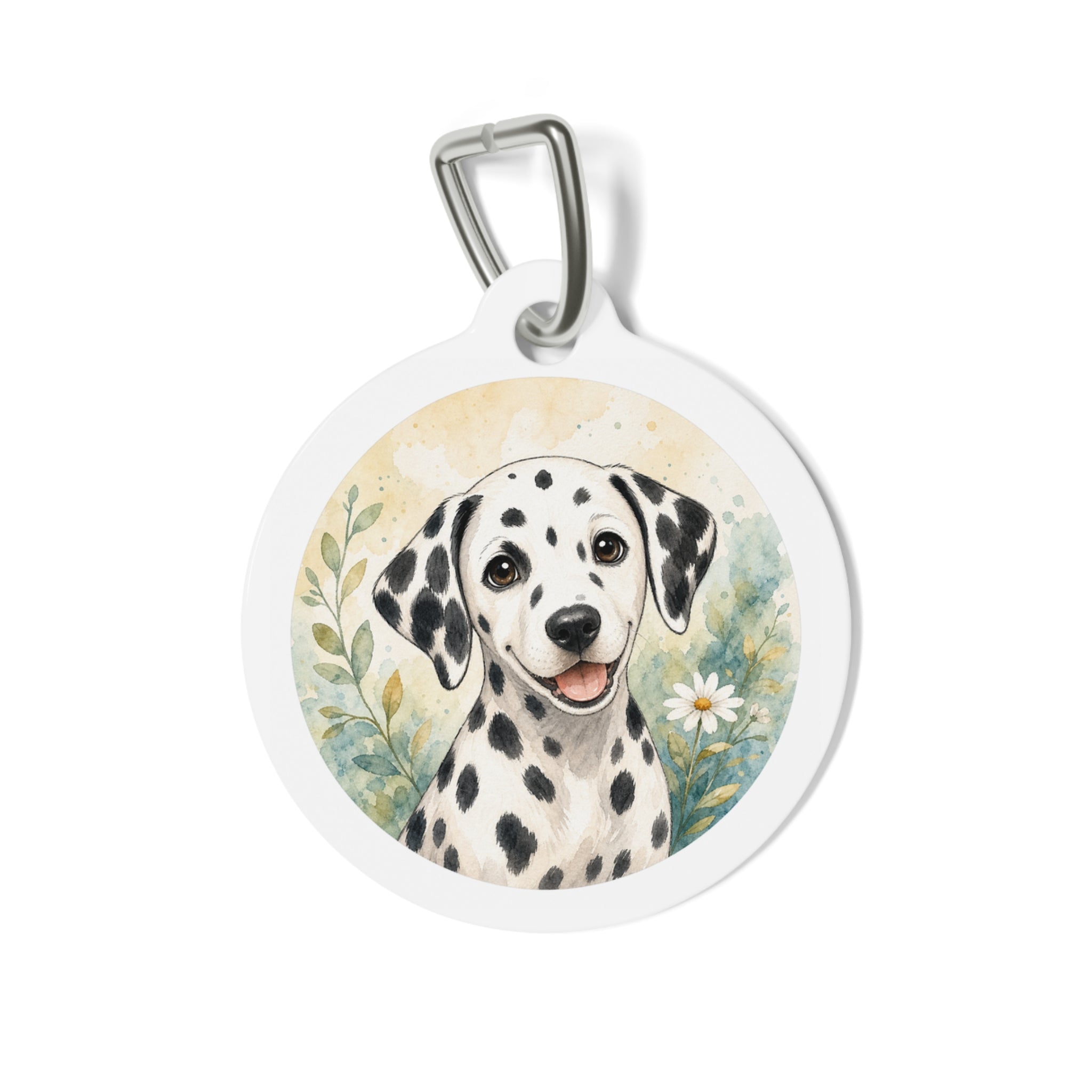 Dalmatian Wildflower Watercolor Personalized Dog ID Tag