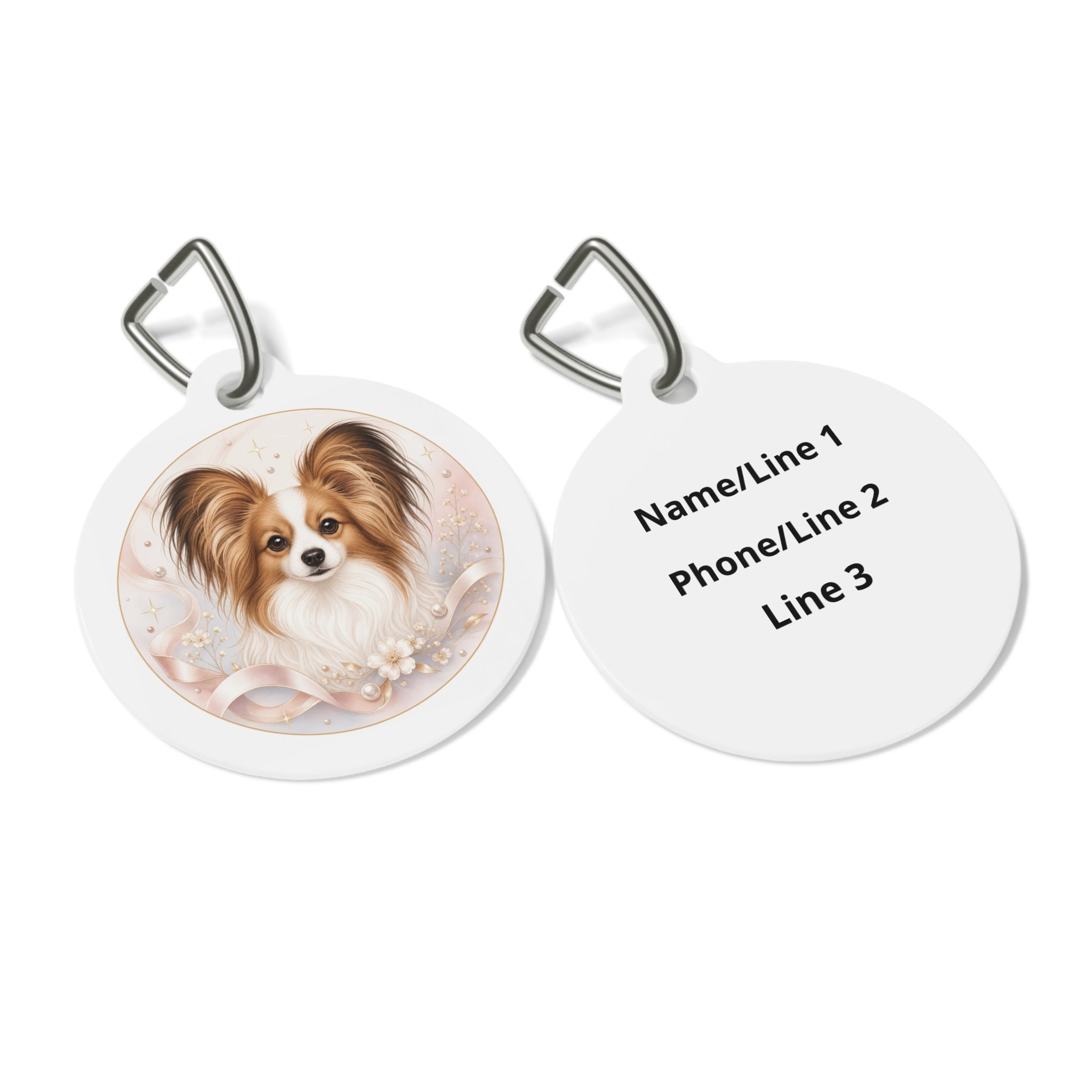 Papillon Pearl Ribbon Elegance Personalized Dog ID Tag