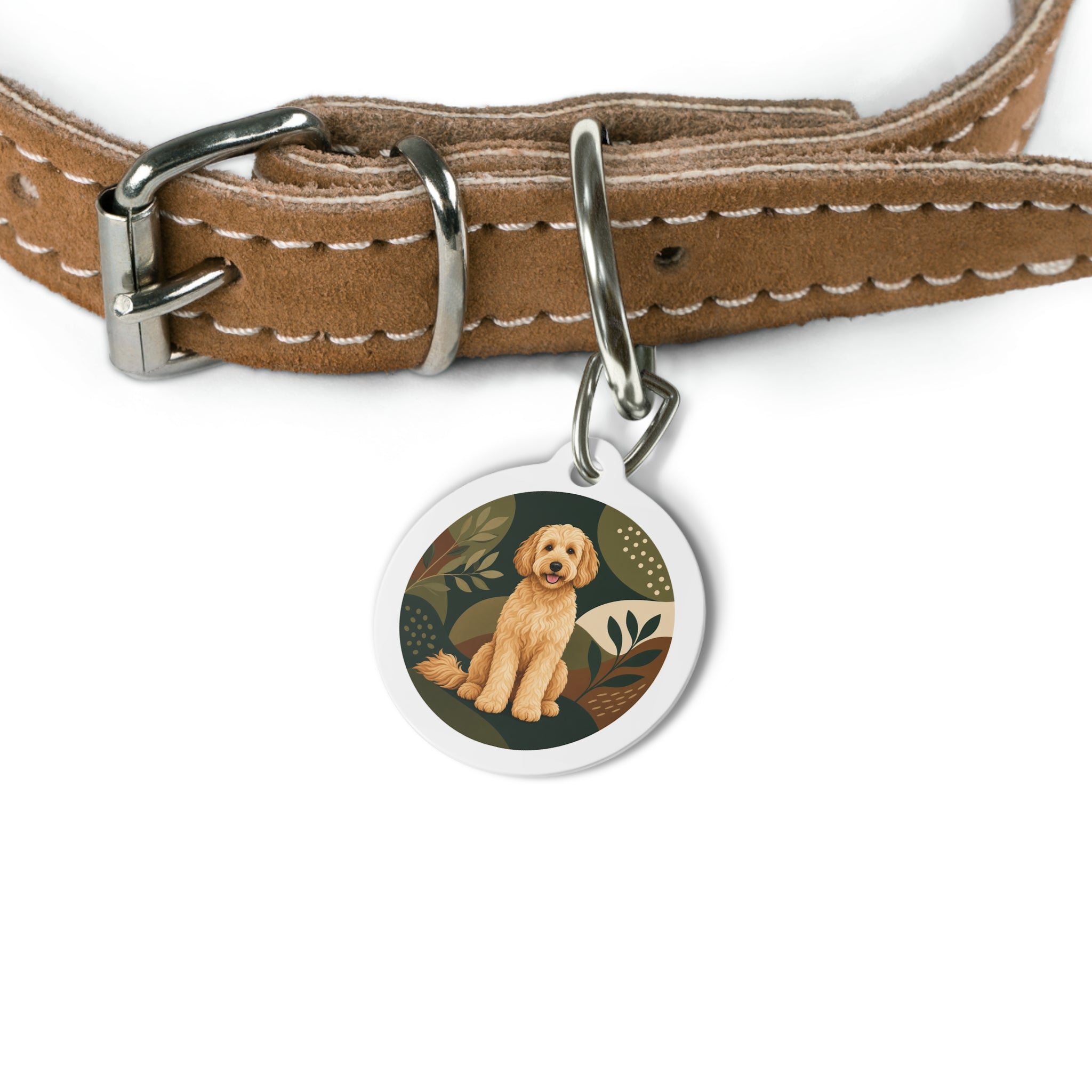 Goldendoodle Green Botanical Portrait Personalized Dog ID Tag