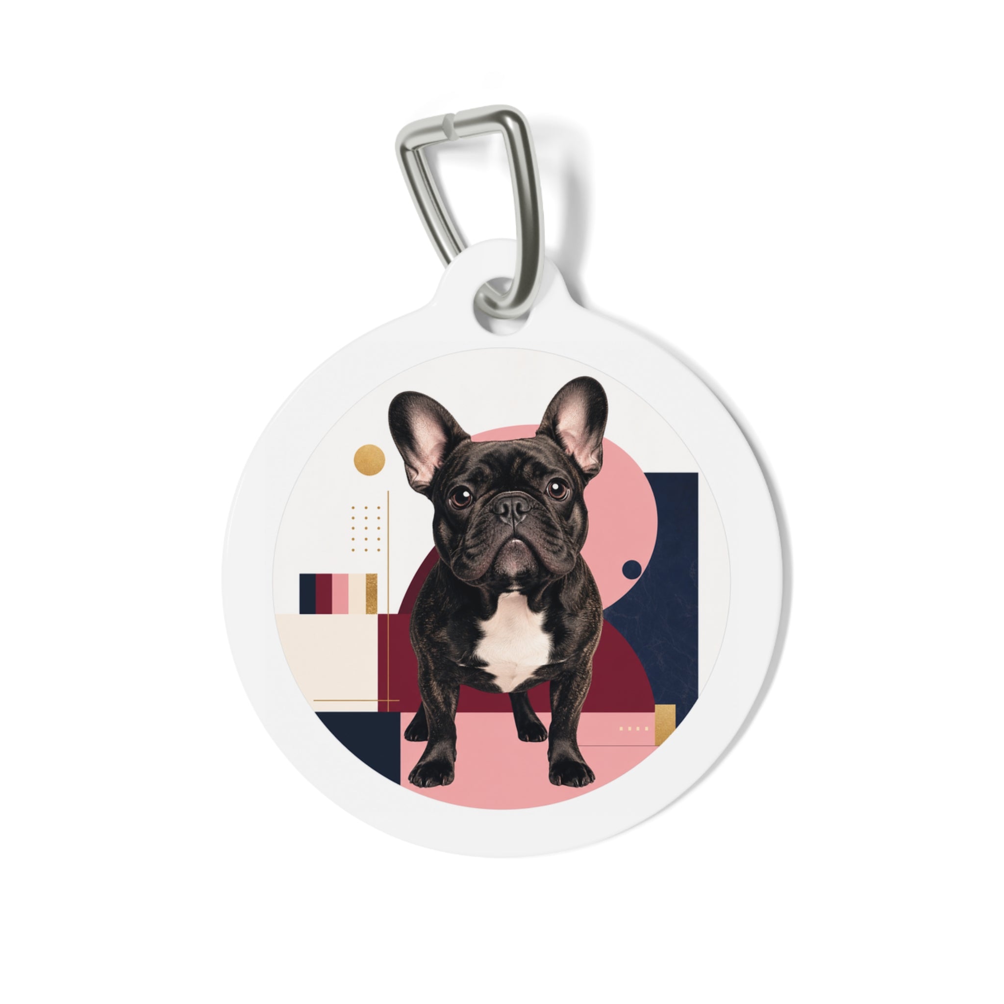 French Bulldog Bright Modern Geometric Personalized Dog ID Tag