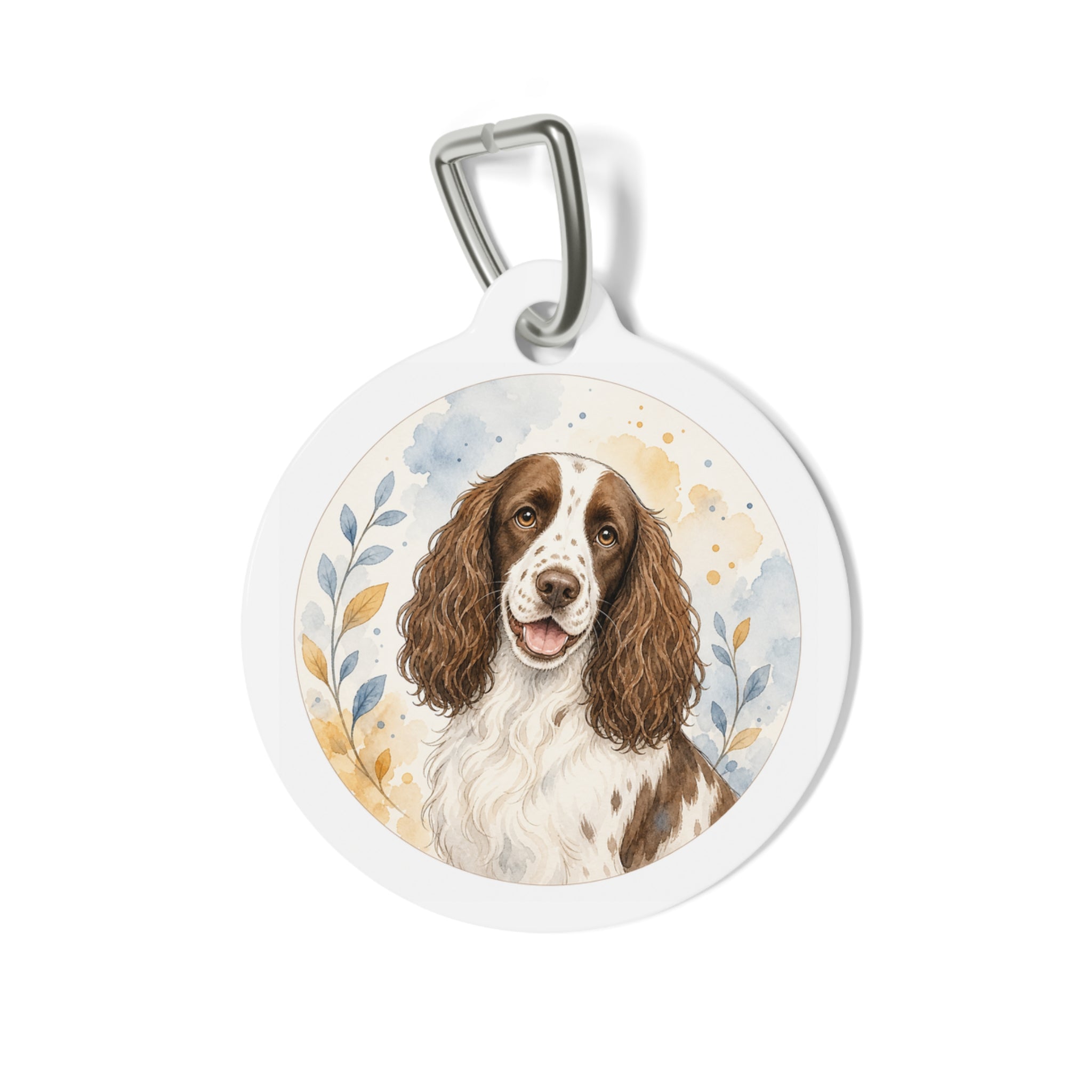 English Springer Spaniel Soft Botanical Watercolor Personalized Dog ID Tag