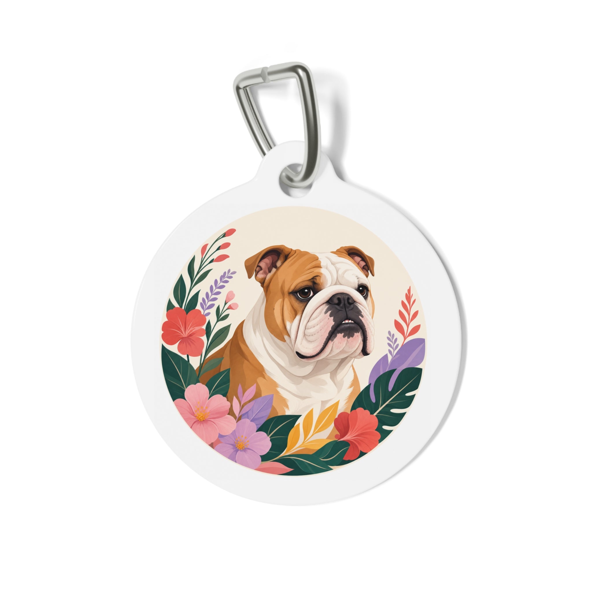 Bulldog Tropical Bloom Personalized Dog ID Tag