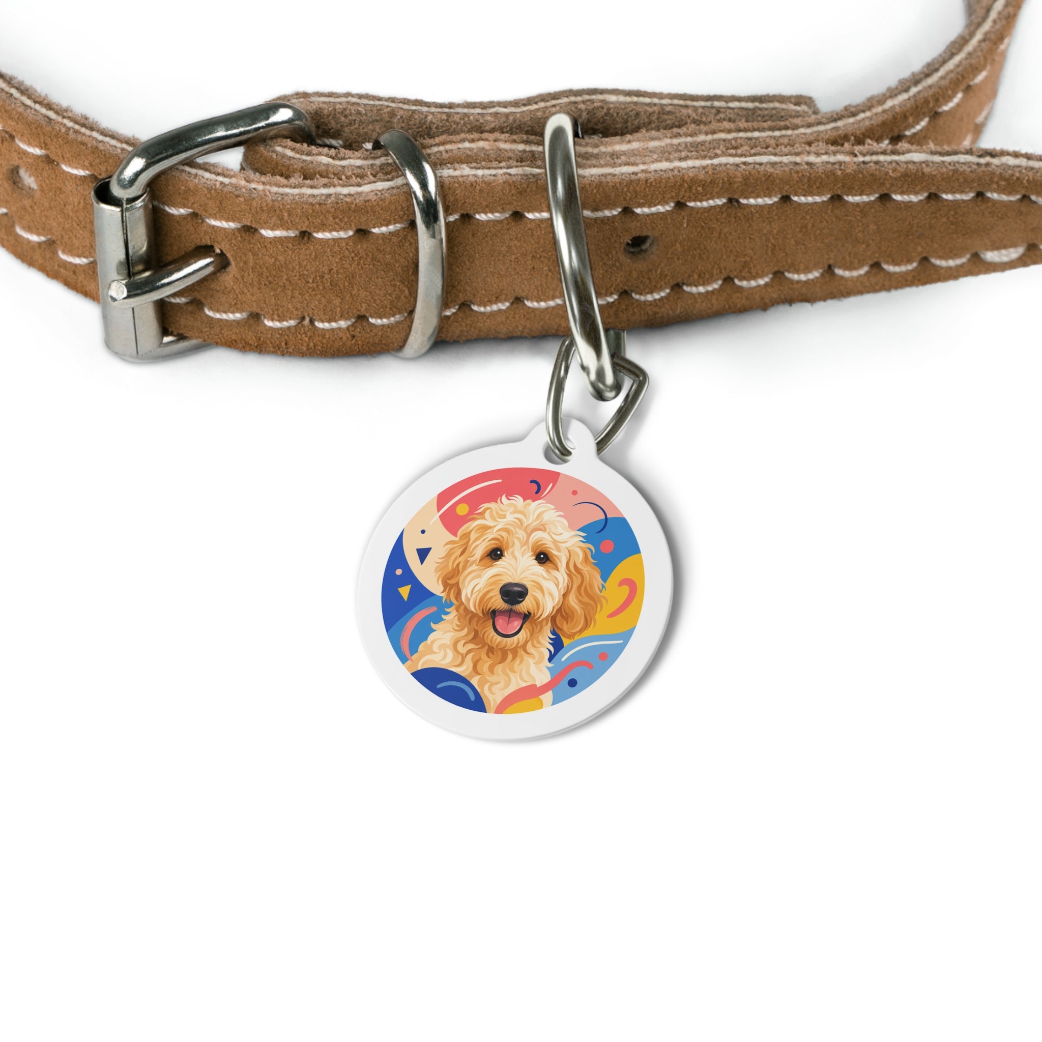 Goldendoodle Cheerful Color Splash Personalized Dog ID Tag
