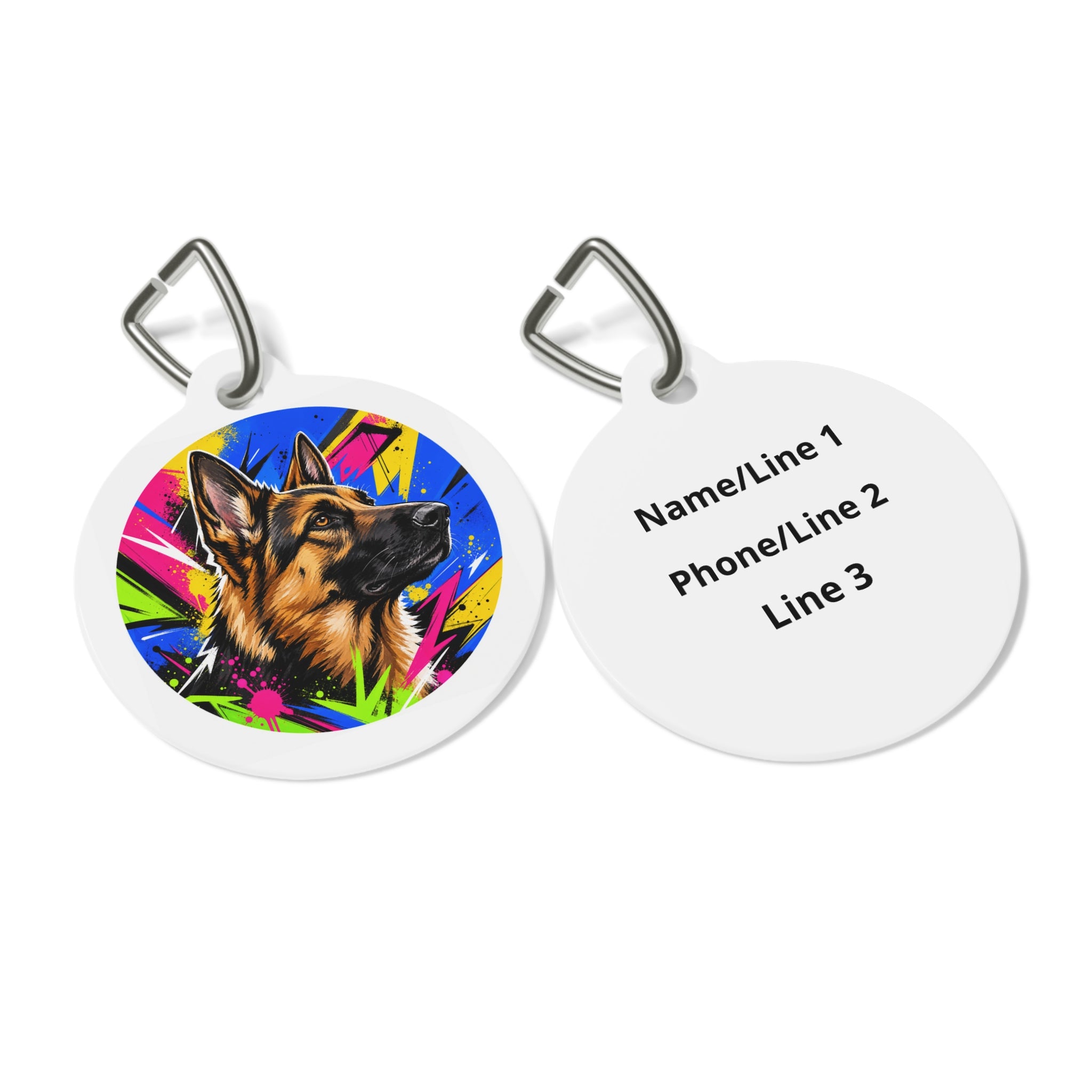 German Shepherd Neon Graffiti Personalized Dog ID Tag