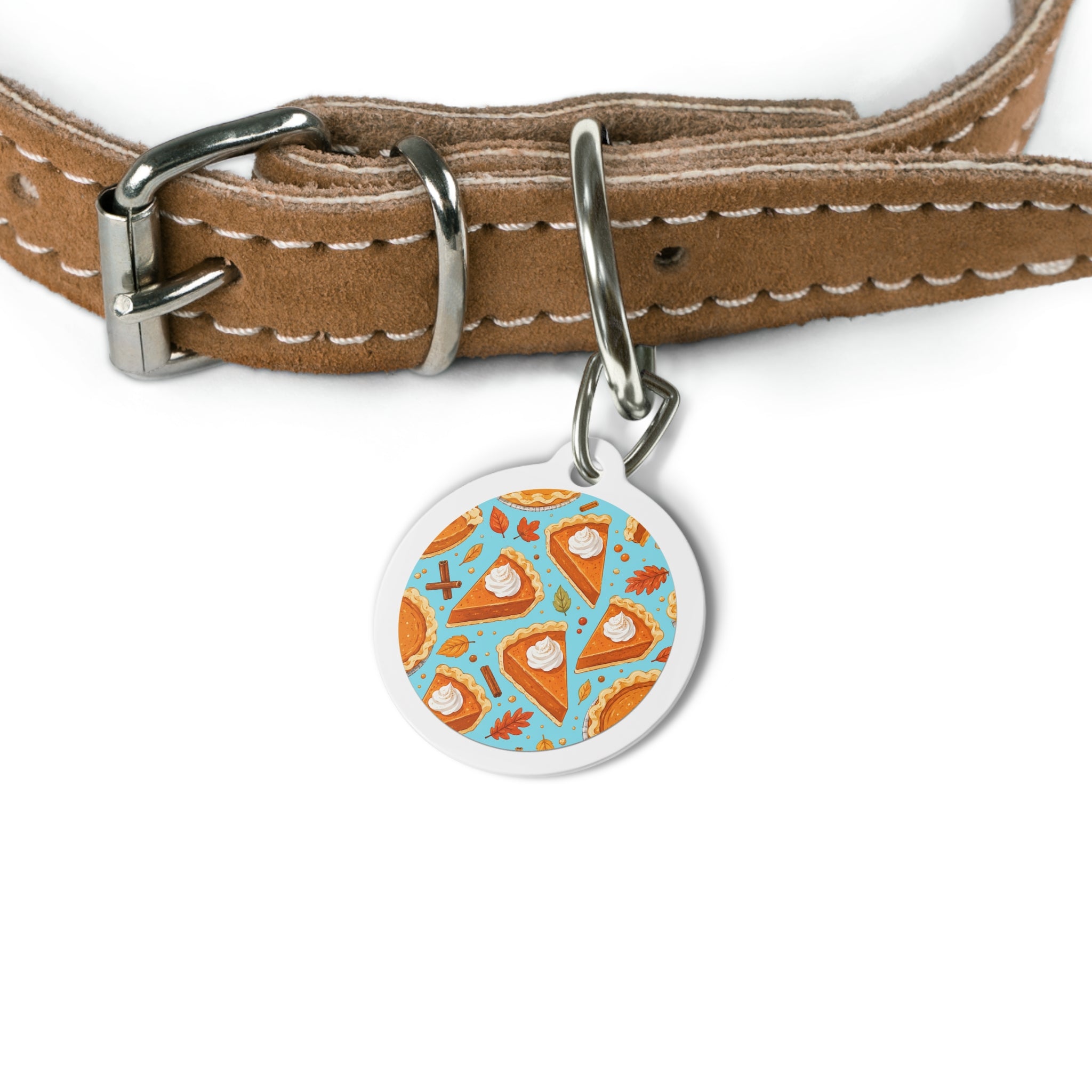 Turquoise Pumpkin Pie Picnic Personalized Dog ID Tag